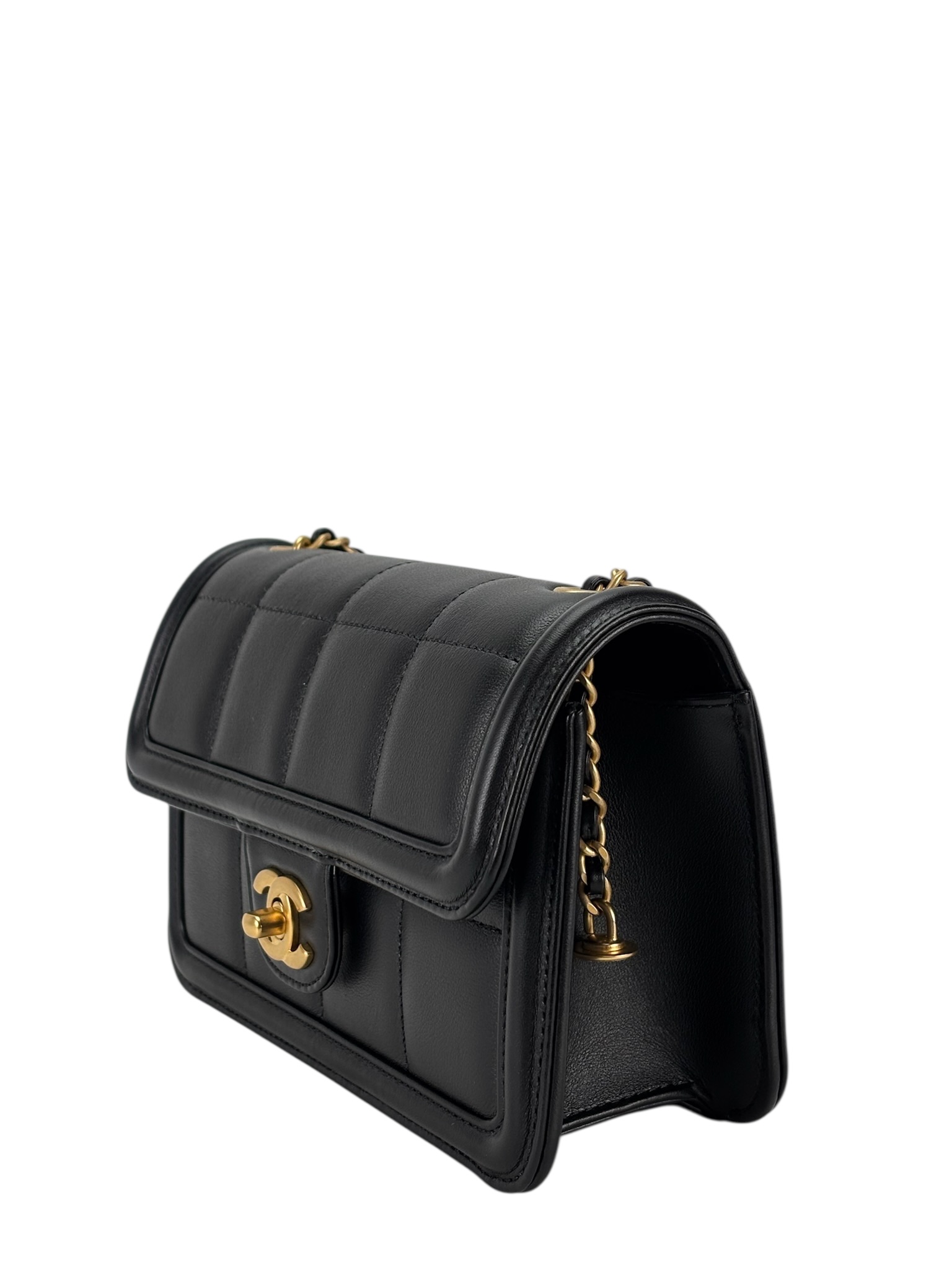 CHANEL - Calfskin Mini Chocolate Bar Flap Bag Black