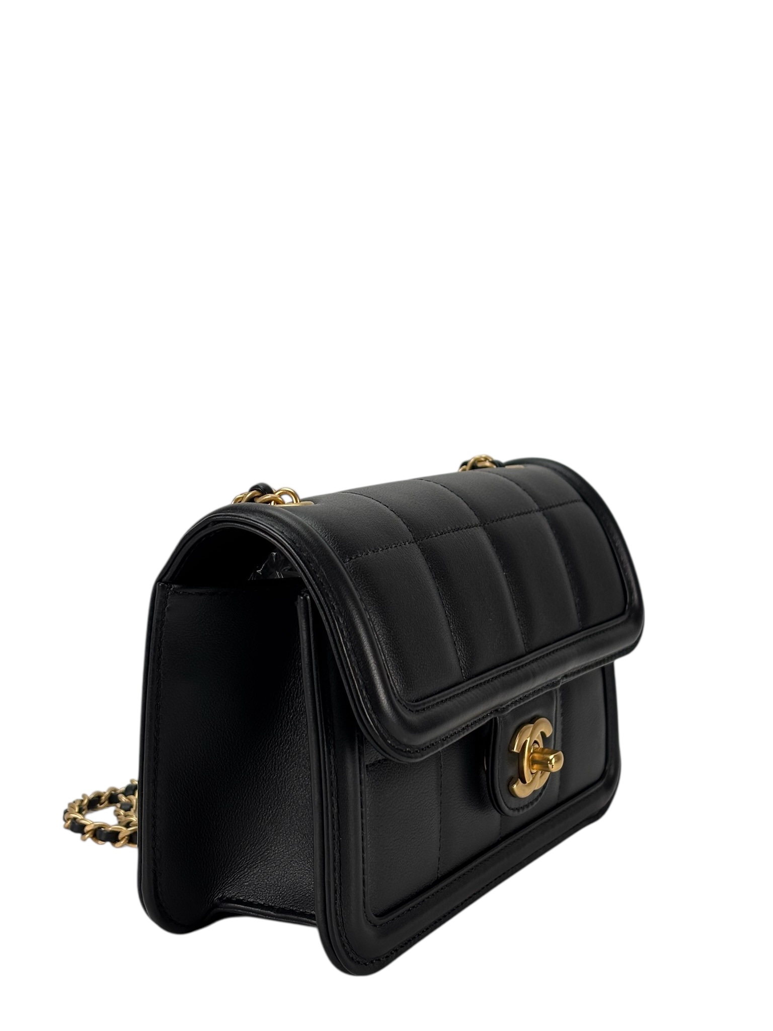 CHANEL - Calfskin Mini Chocolate Bar Flap Bag Black