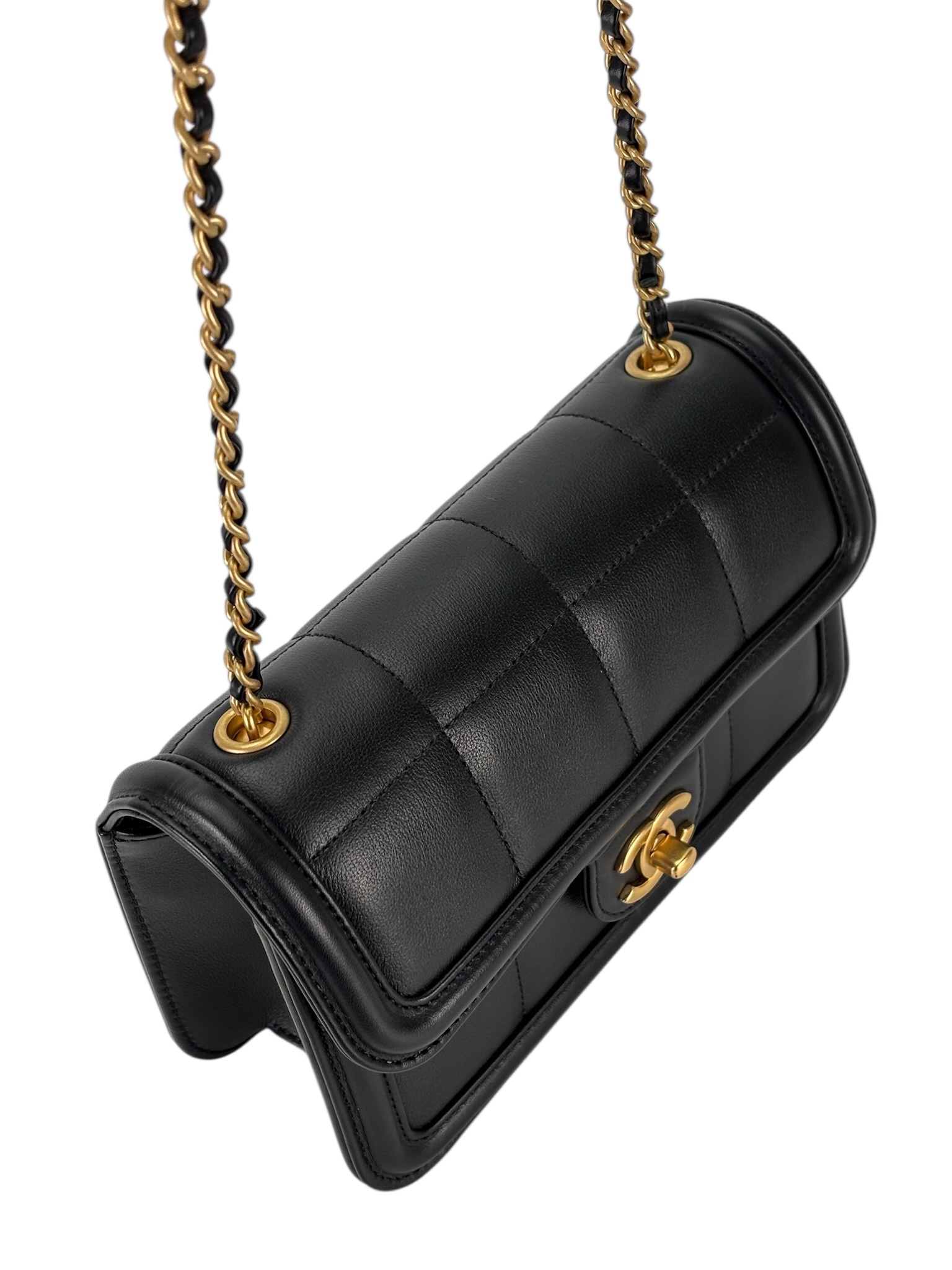 CHANEL - Calfskin Mini Chocolate Bar Flap Bag Black
