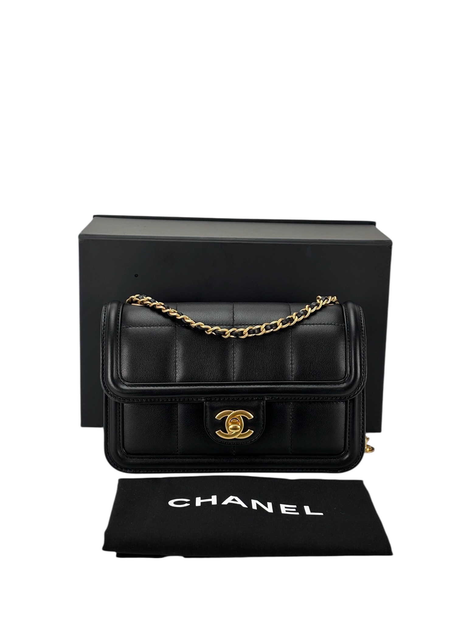 CHANEL - Calfskin Mini Chocolate Bar Flap Bag Black