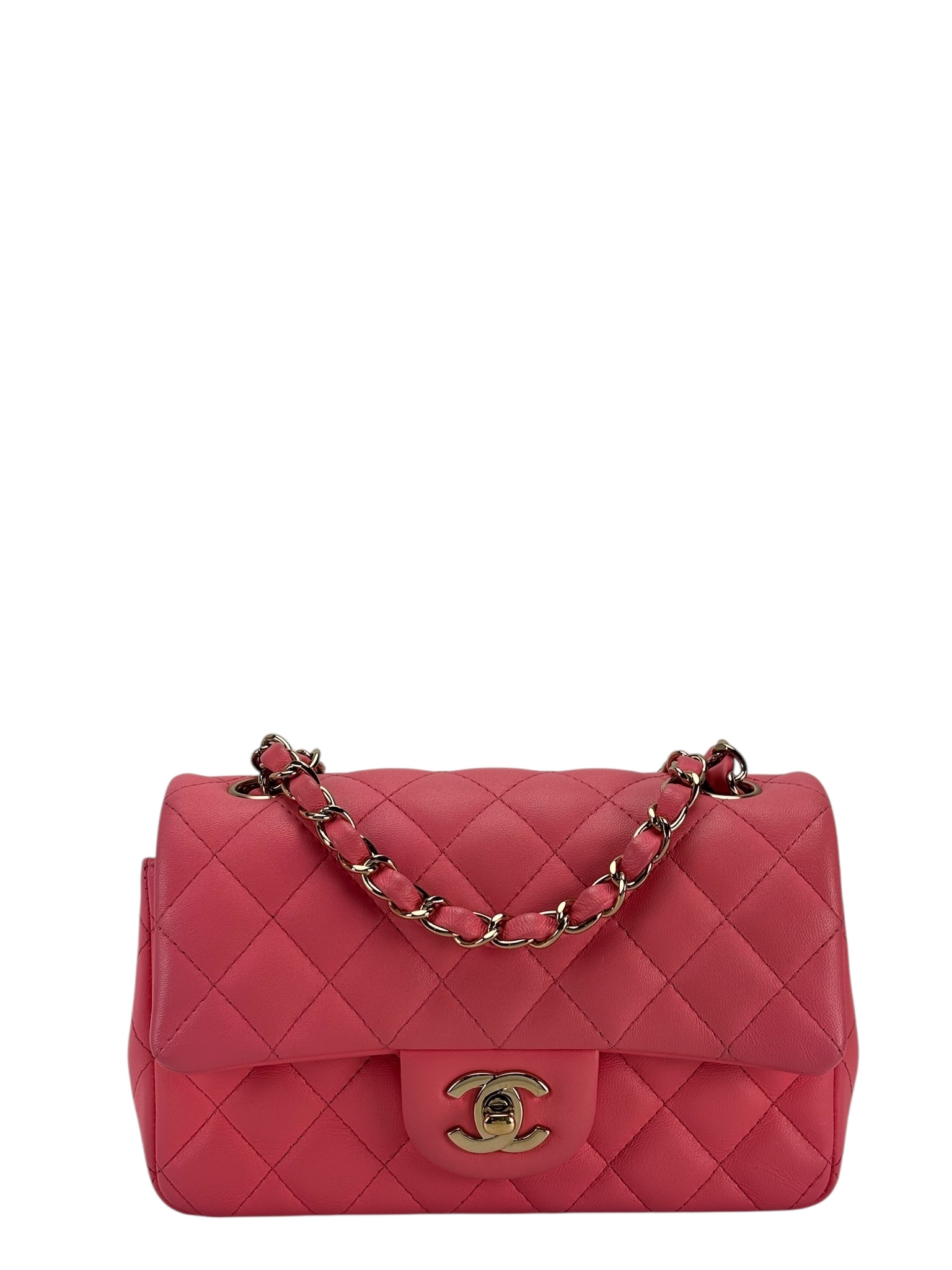 CHANEL - Mini Matlasse 20 Lambskin Single Flap Chain Bag Pink Gold Hardware