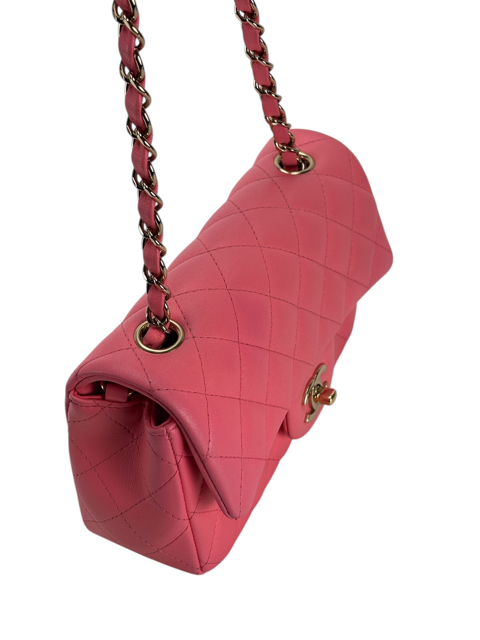 CHANEL - Mini Matlasse 20 Lambskin Single Flap Chain Bag Pink Gold Hardware