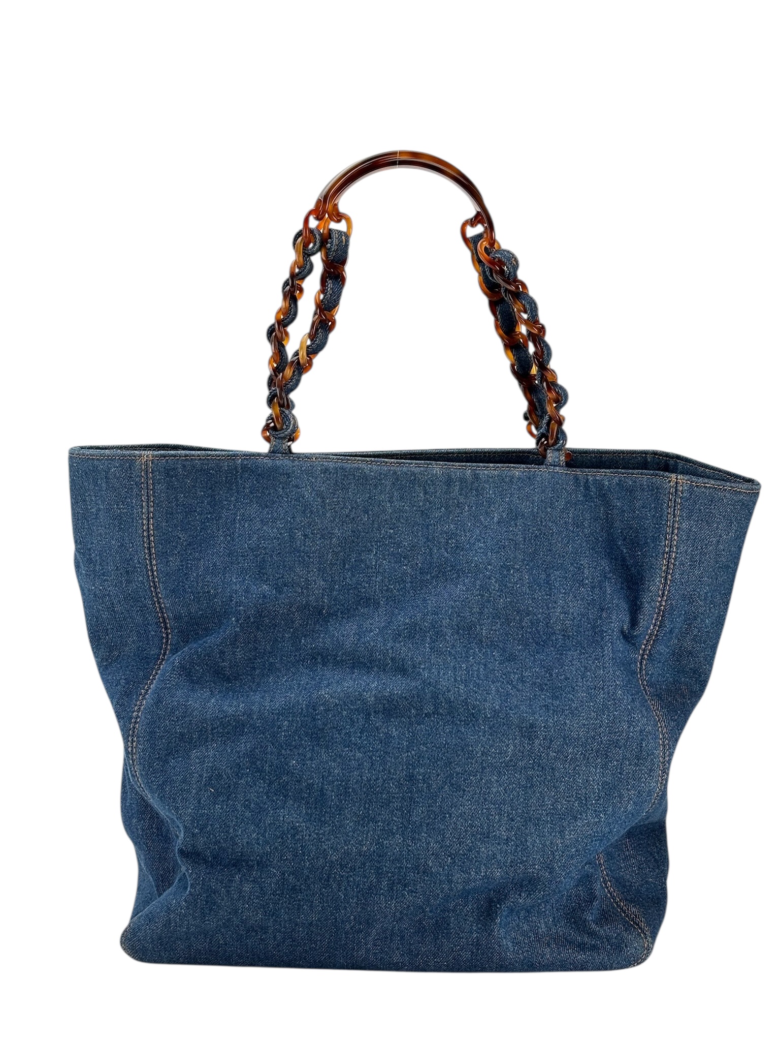 CHANEL - Denim Tortoiseshell Chain Tote Bag