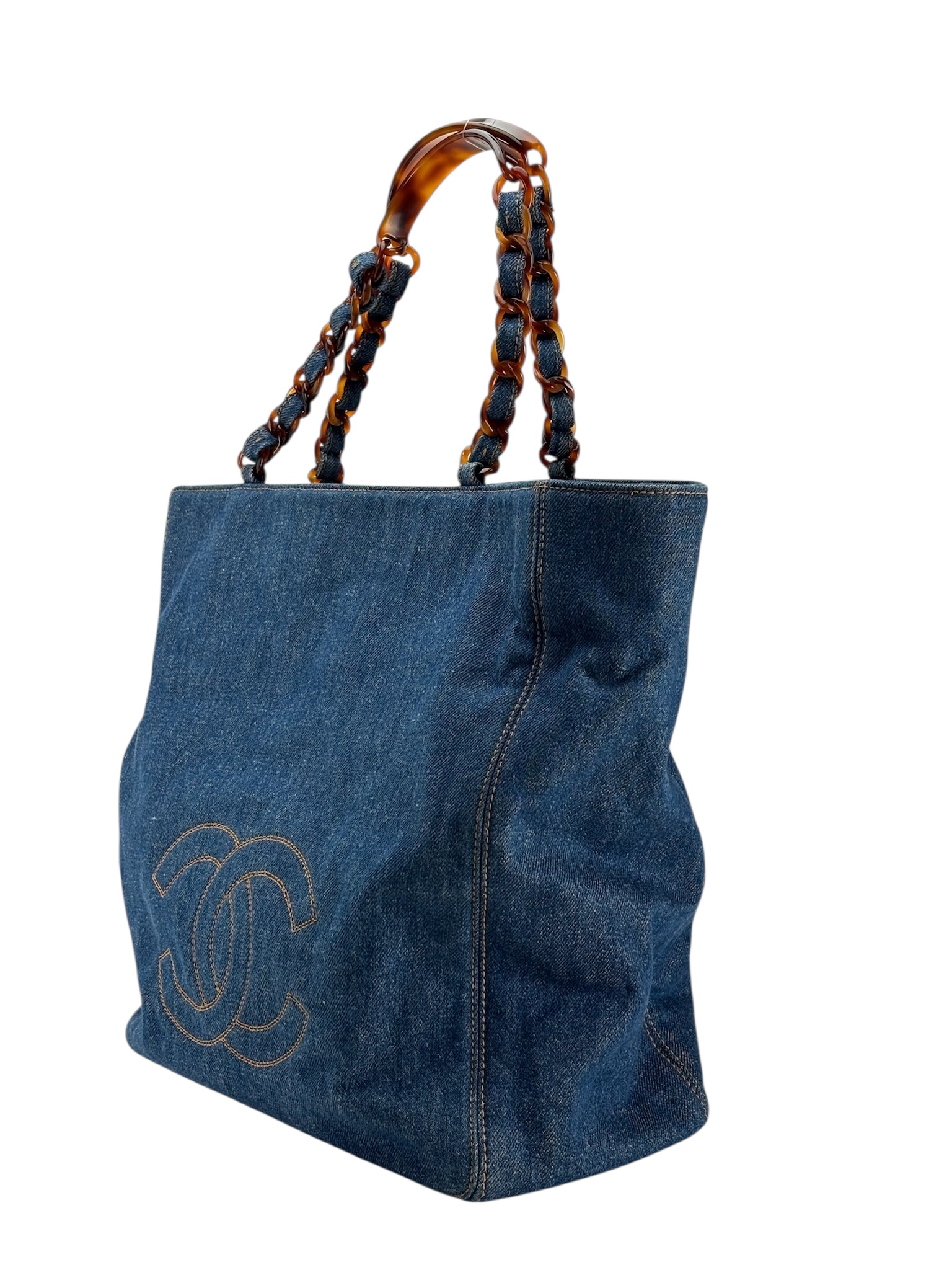 CHANEL - Denim Tortoiseshell Chain Tote Bag