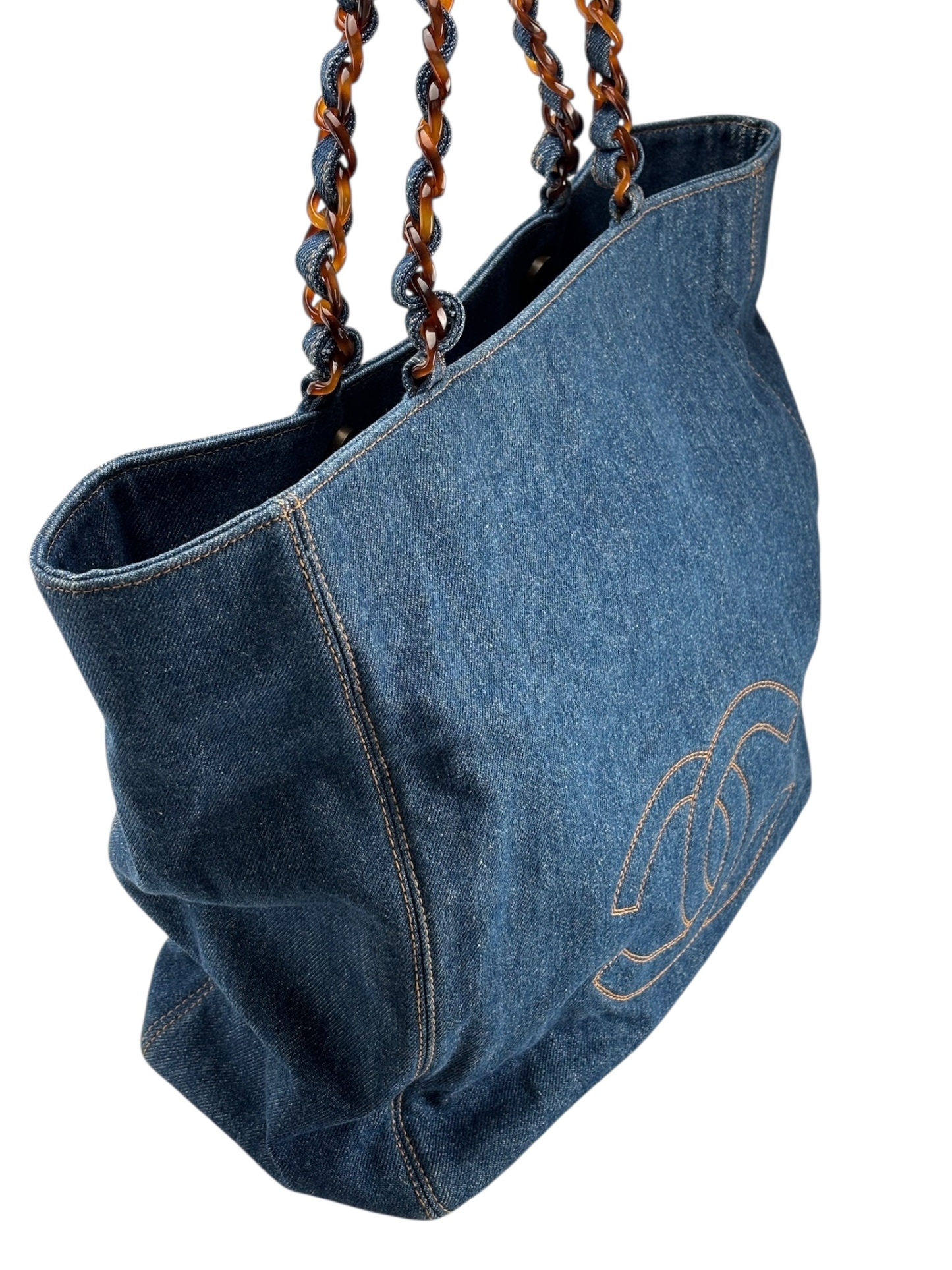 CHANEL - Denim Tortoiseshell Chain Tote Bag