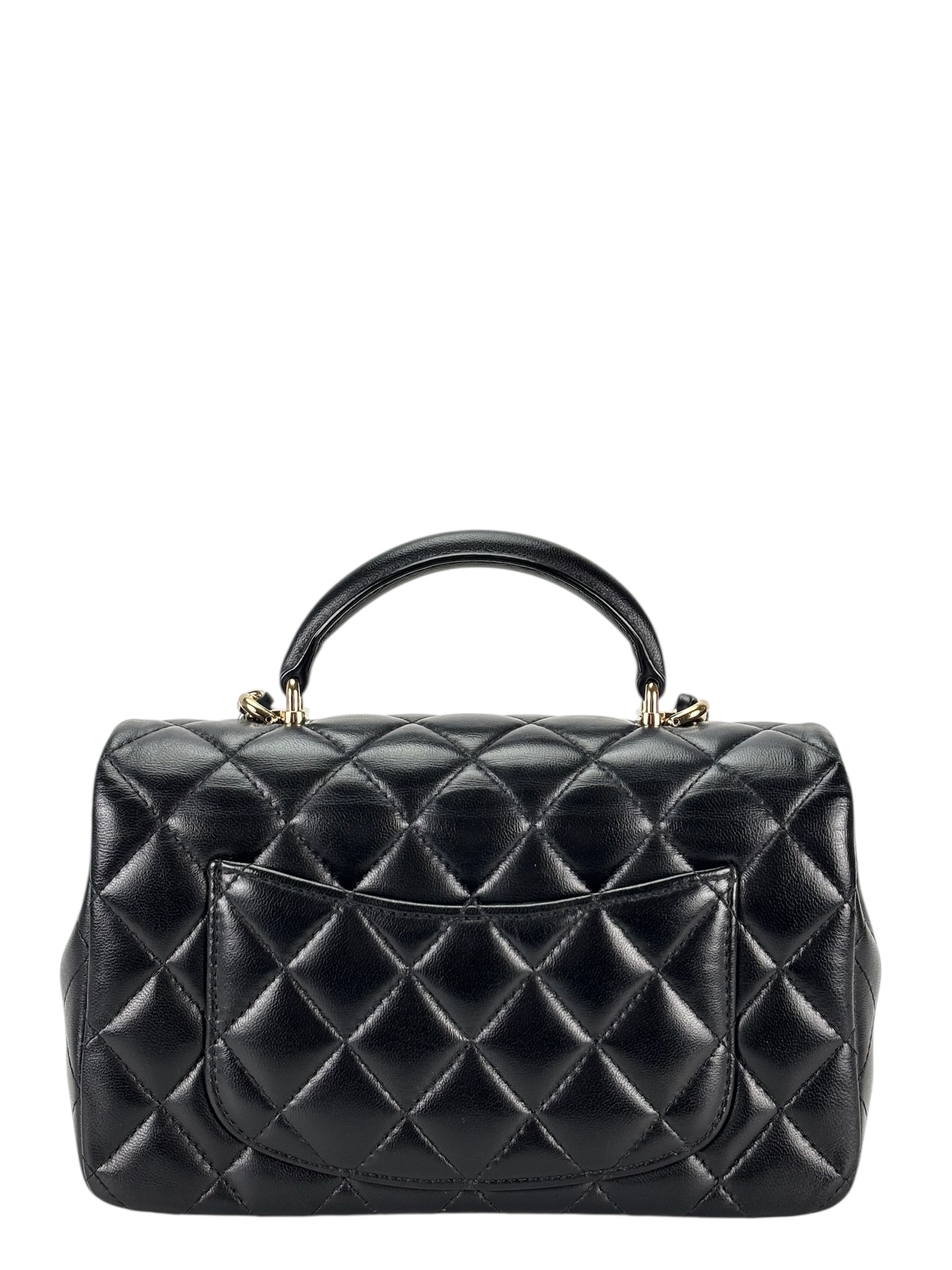 CHANEL - 24A Top Handle Mini Matlasse 20 Lambskin Chain Bag Black Gold Hardware