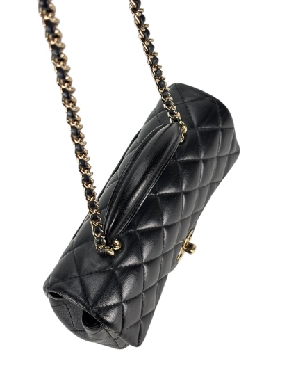 CHANEL - 24A Top Handle Mini Matlasse 20 Lambskin Chain Bag Black Gold Hardware