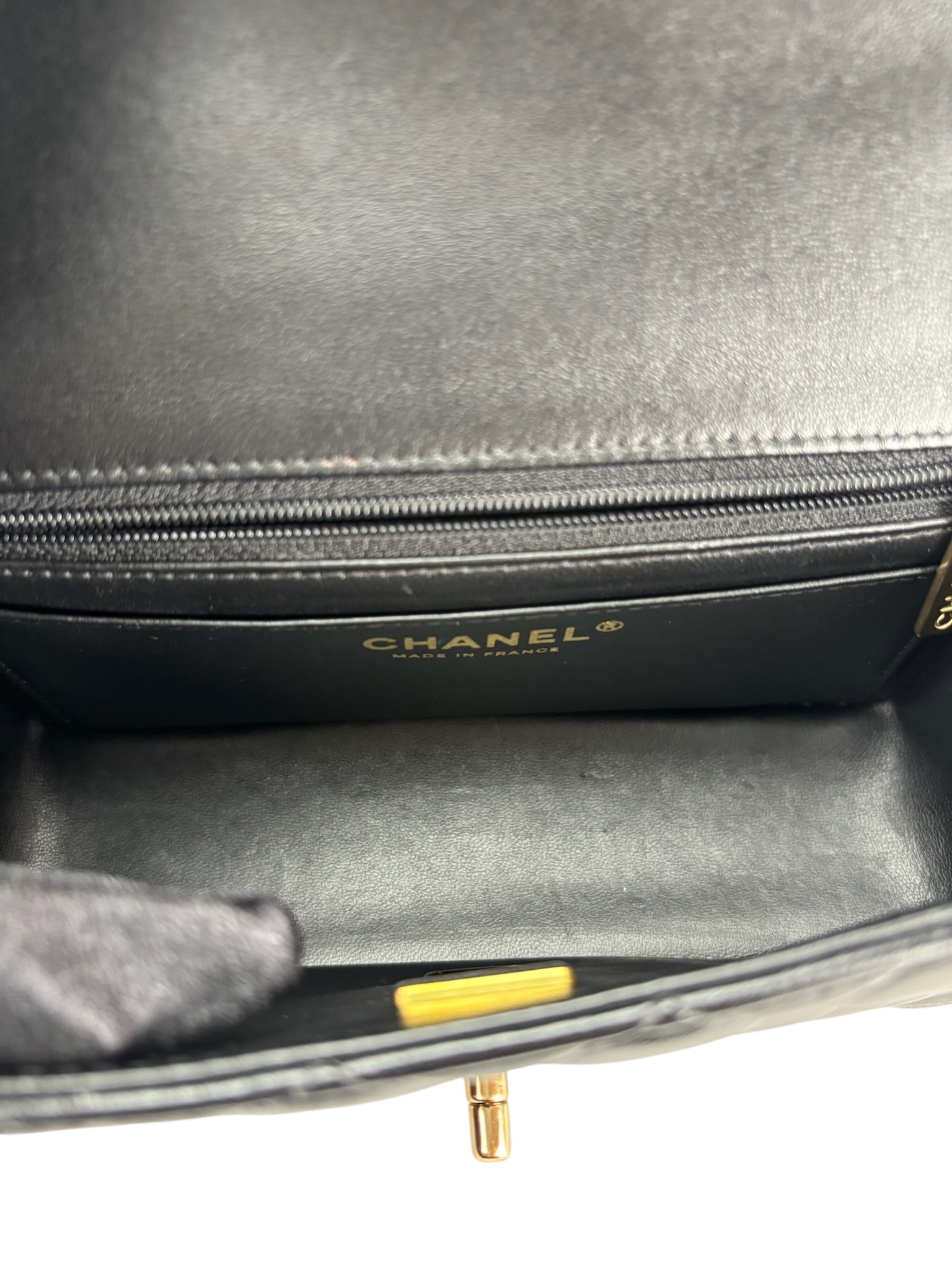 CHANEL - 24A Top Handle Mini Matlasse 20 Lambskin Chain Bag Black Gold Hardware