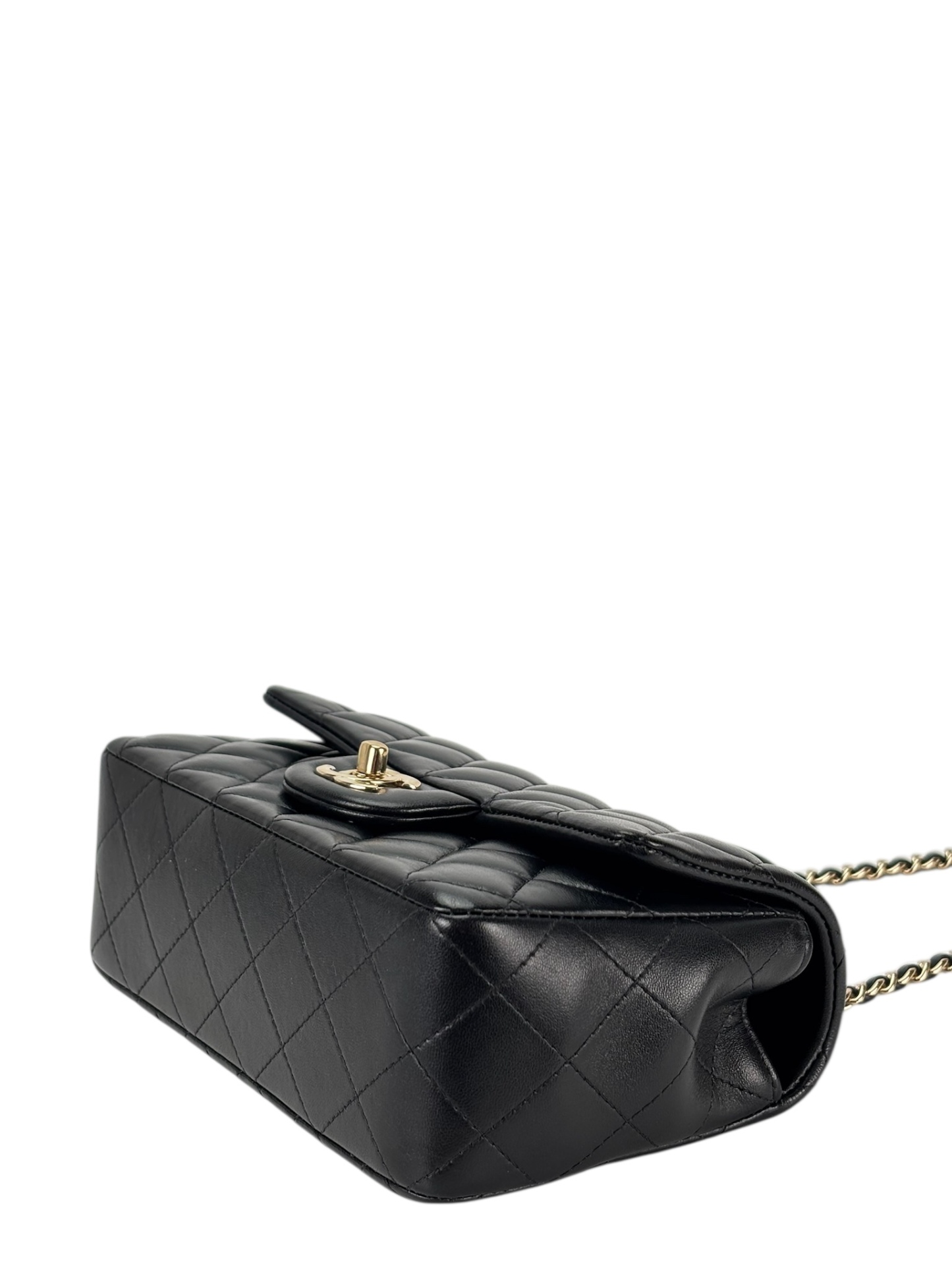 CHANEL - 24A Top Handle Mini Matlasse 20 Lambskin Chain Bag Black Gold Hardware