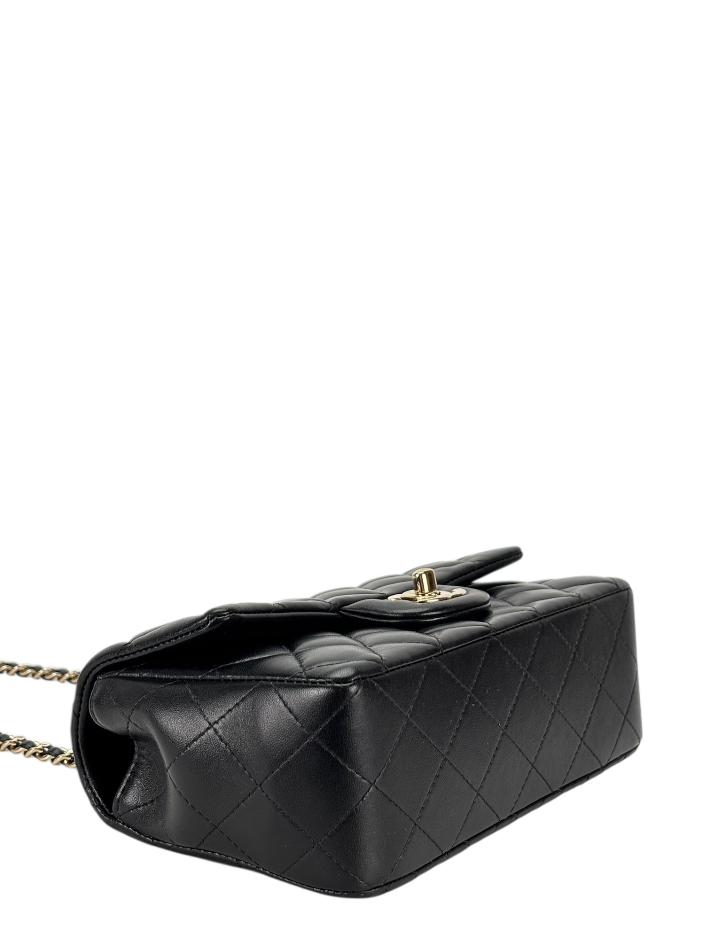 CHANEL - 24A Top Handle Mini Matlasse 20 Lambskin Chain Bag Black Gold Hardware