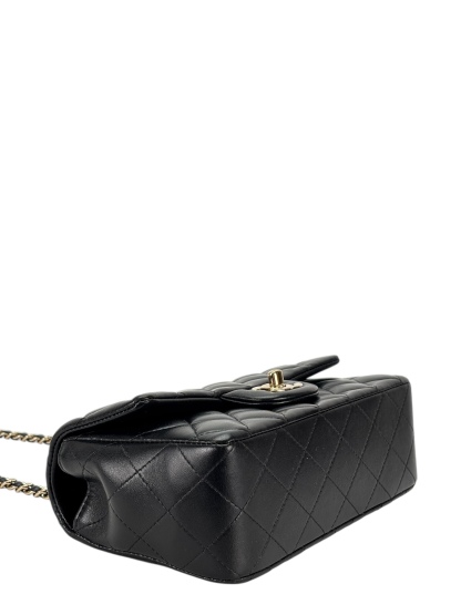 CHANEL - 24A Top Handle Mini Matlasse 20 Lambskin Chain Bag Black Gold Hardware