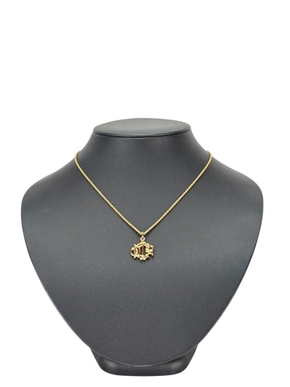 CHRISTIAN DIOR - Gold Tone Emblem Logo Pendant Necklace 