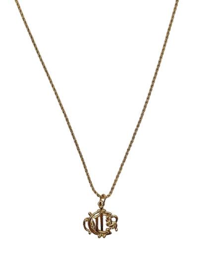 CHRISTIAN DIOR - Gold Tone Emblem Logo Pendant Necklace 