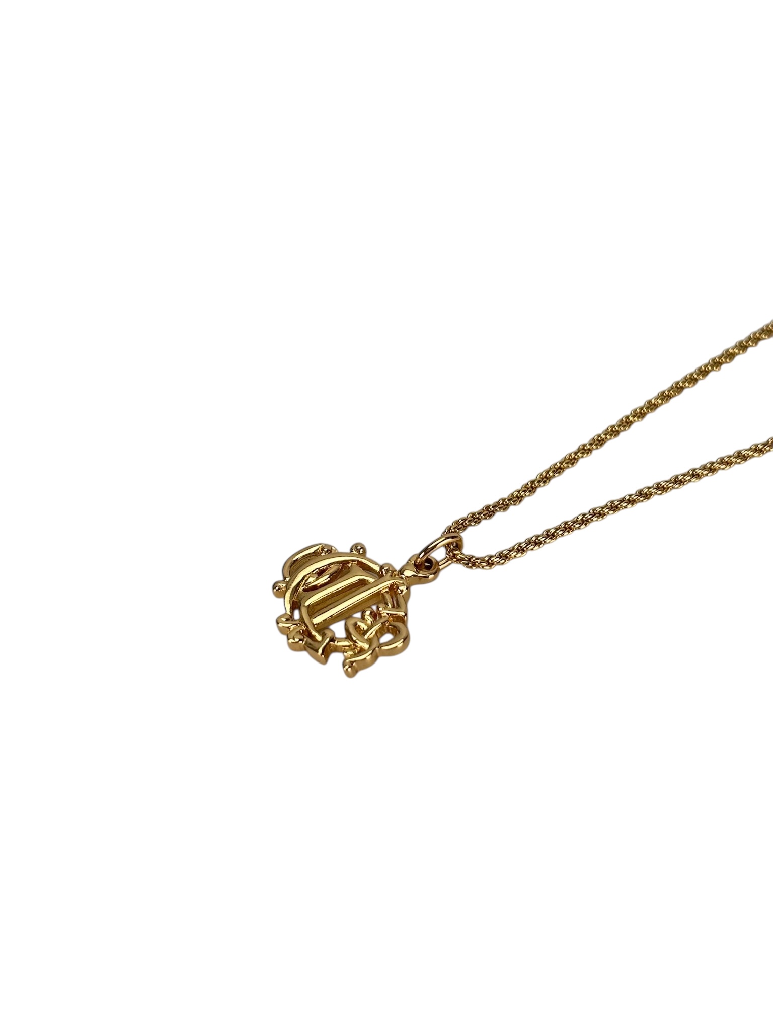 CHRISTIAN DIOR - Gold Tone Emblem Logo Pendant Necklace 