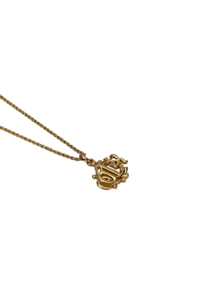 CHRISTIAN DIOR - Gold Tone Emblem Logo Pendant Necklace 