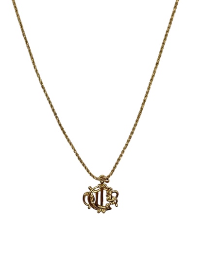 CHRISTIAN DIOR - Gold Tone Emblem Logo Pendant Necklace 