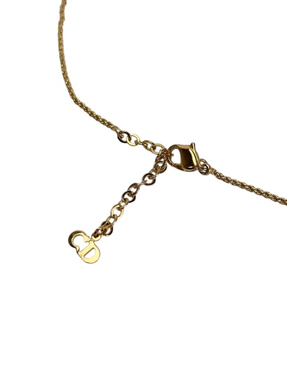 CHRISTIAN DIOR - Gold Tone Emblem Logo Pendant Necklace 