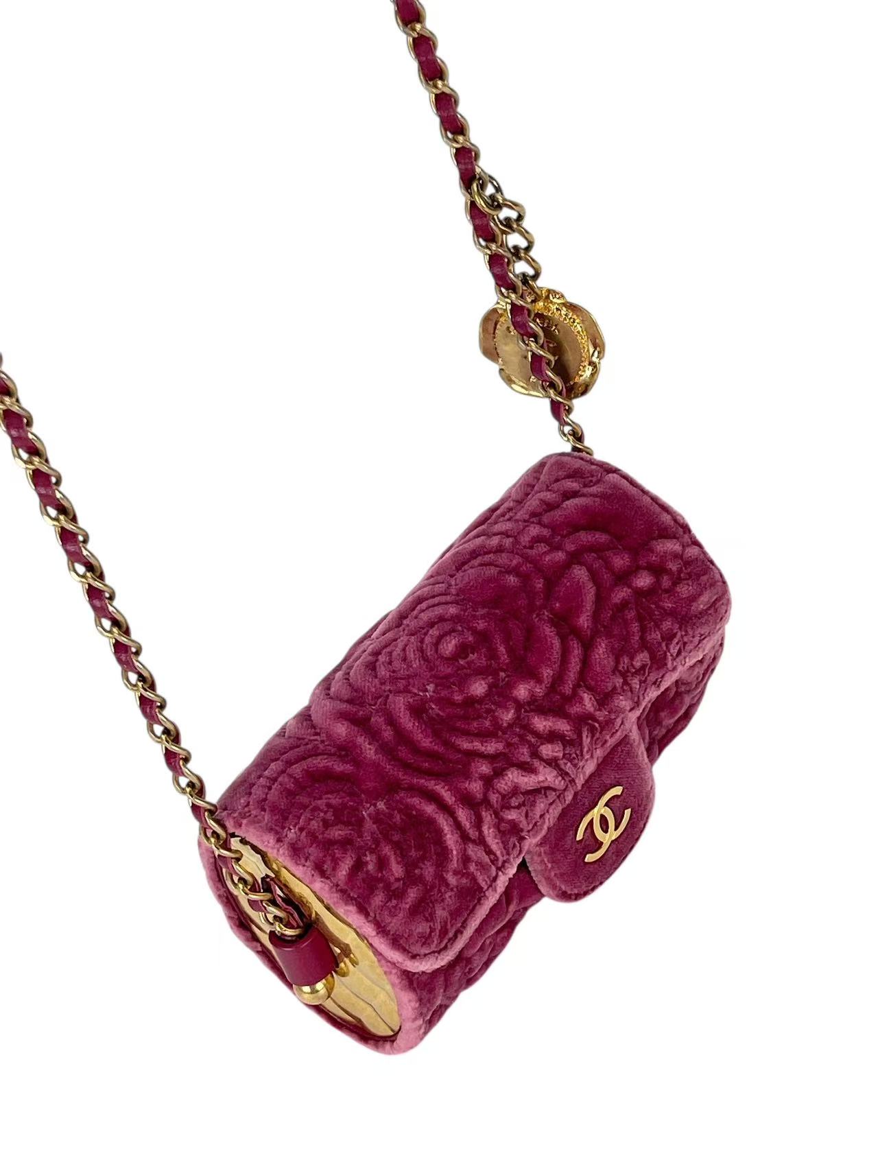 バッグ Chanel Velvet Jumbo Coco Mark Handbag CHANEL - Purple Velvet Coco Mark Camellia Mini Shoulder Bag