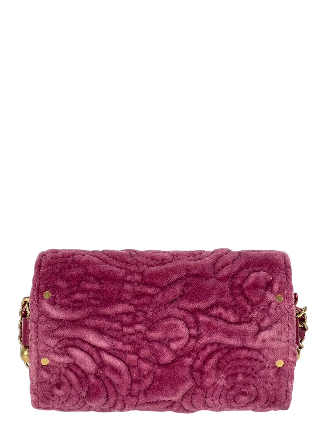 CHANEL - Purple Velvet Coco Mark Camellia Mini Shoulder Bag 