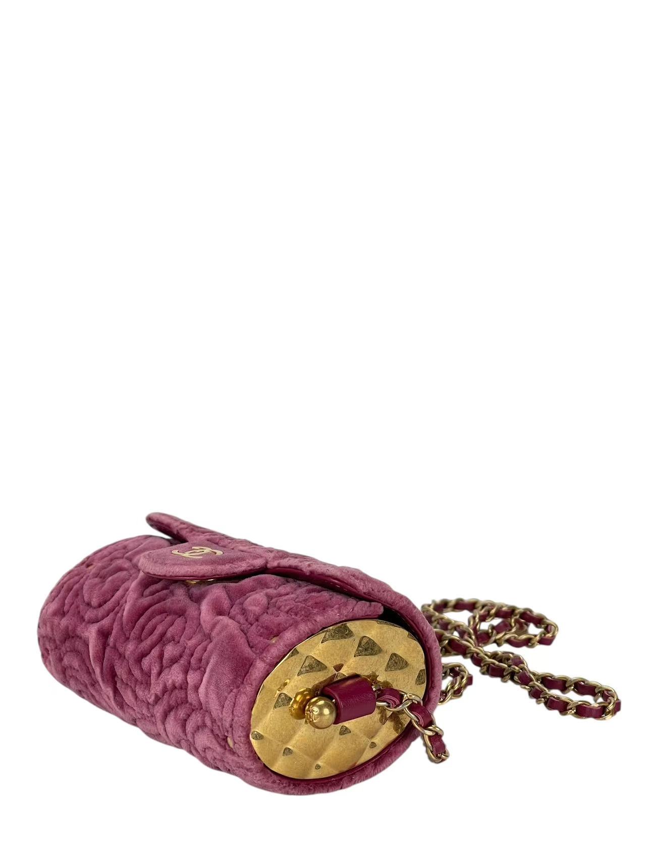CHANEL - Purple Velvet Coco Mark Camellia Mini Shoulder Bag 