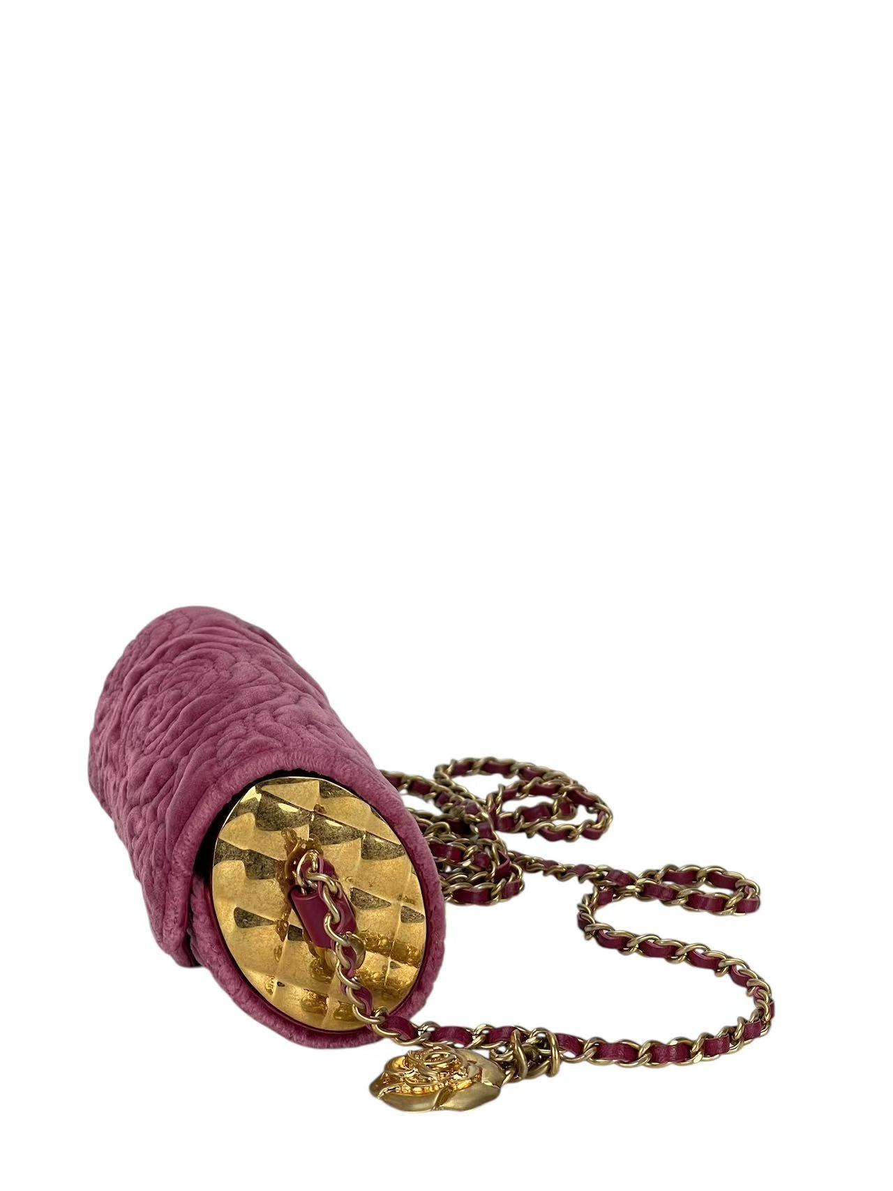 CHANEL - Purple Velvet Coco Mark Camellia Mini Shoulder Bag 