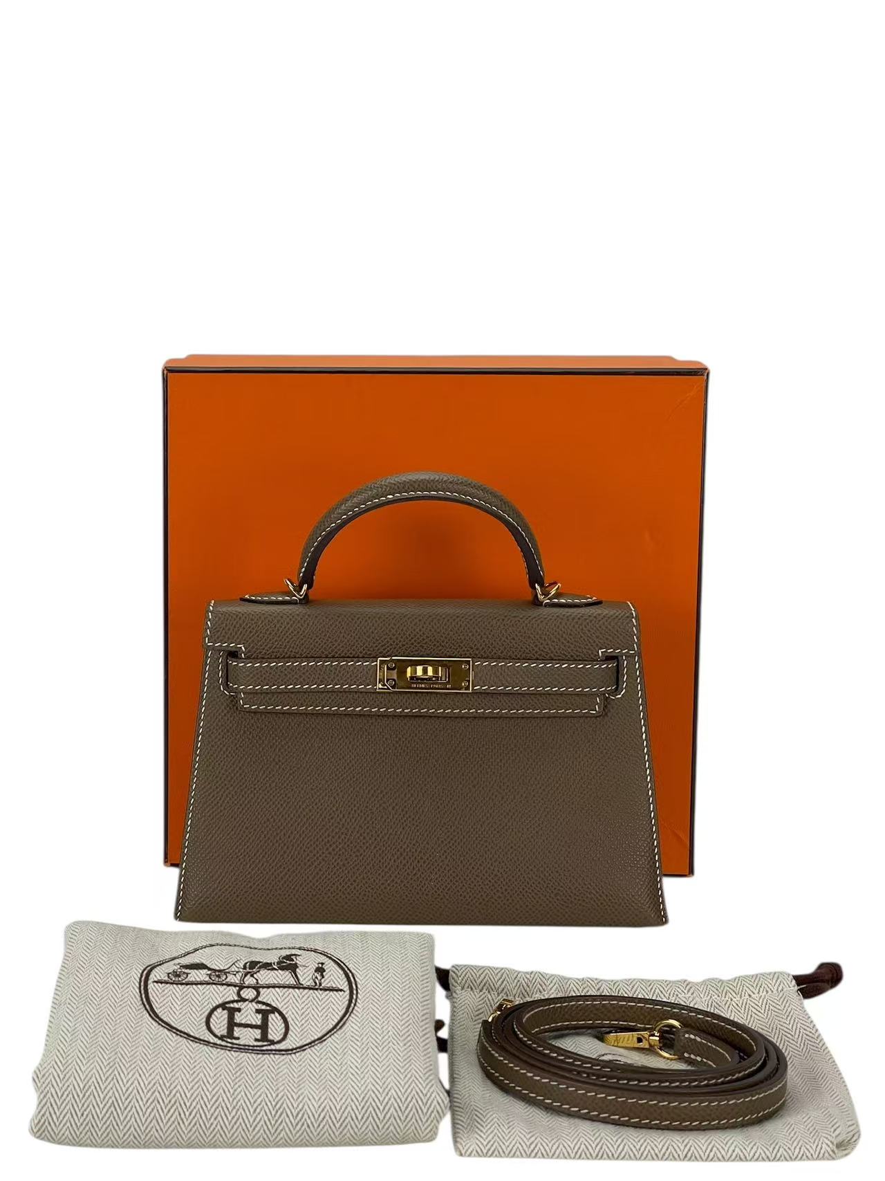 HERMES - Mini Kelly 2 Etoupe Epsom Gold Hardware