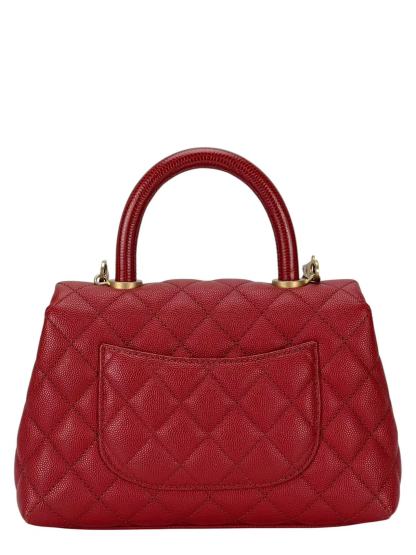 CHANEL - Red Caviar Lizard Embossed Quilted Small Coco Handle Bag