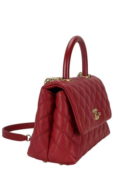 CHANEL - Red Caviar Lizard Embossed Quilted Small Coco Handle Bag
