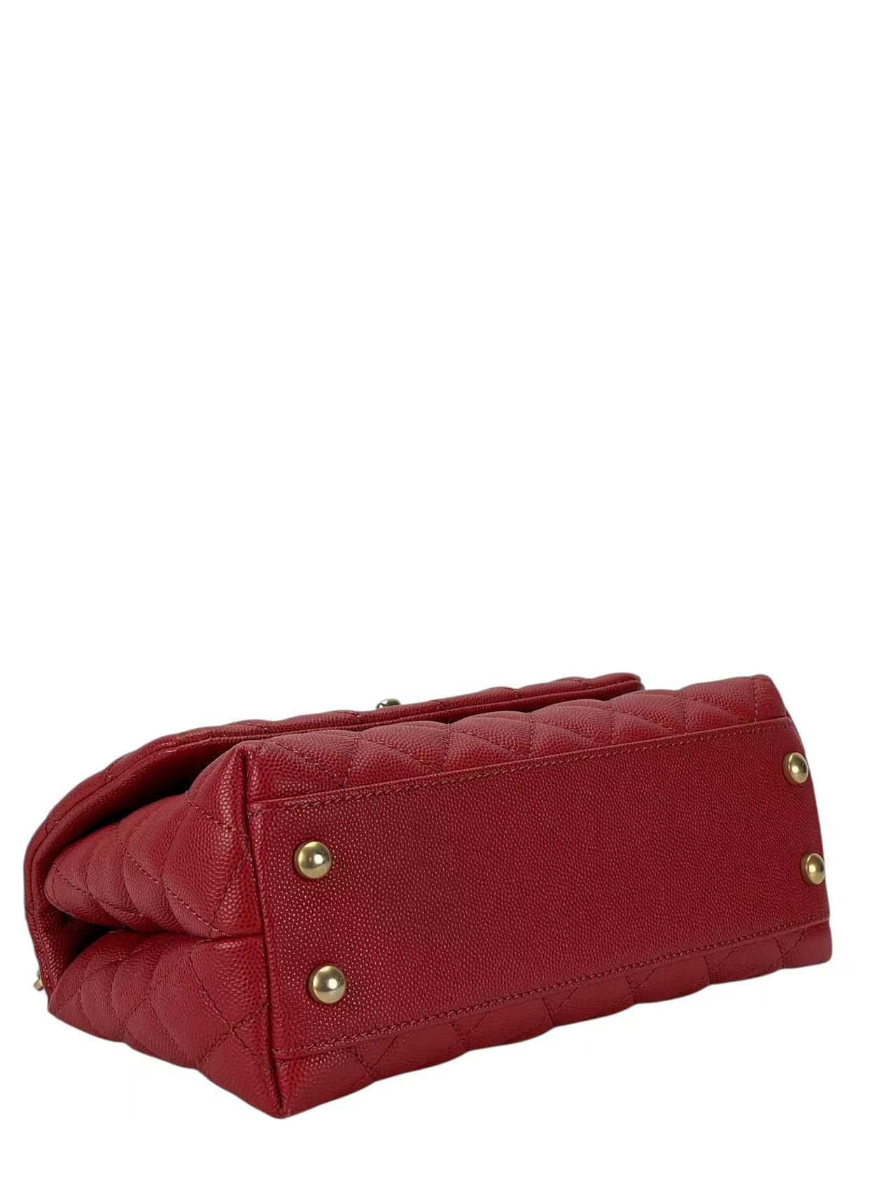 CHANEL - Red Caviar Lizard Embossed Quilted Small Coco Handle Bag