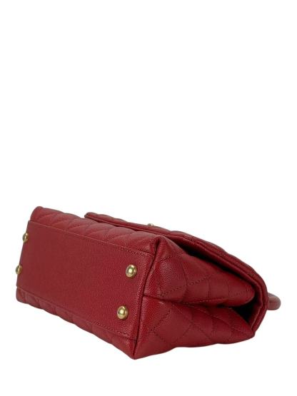 CHANEL - Red Caviar Lizard Embossed Quilted Small Coco Handle Bag