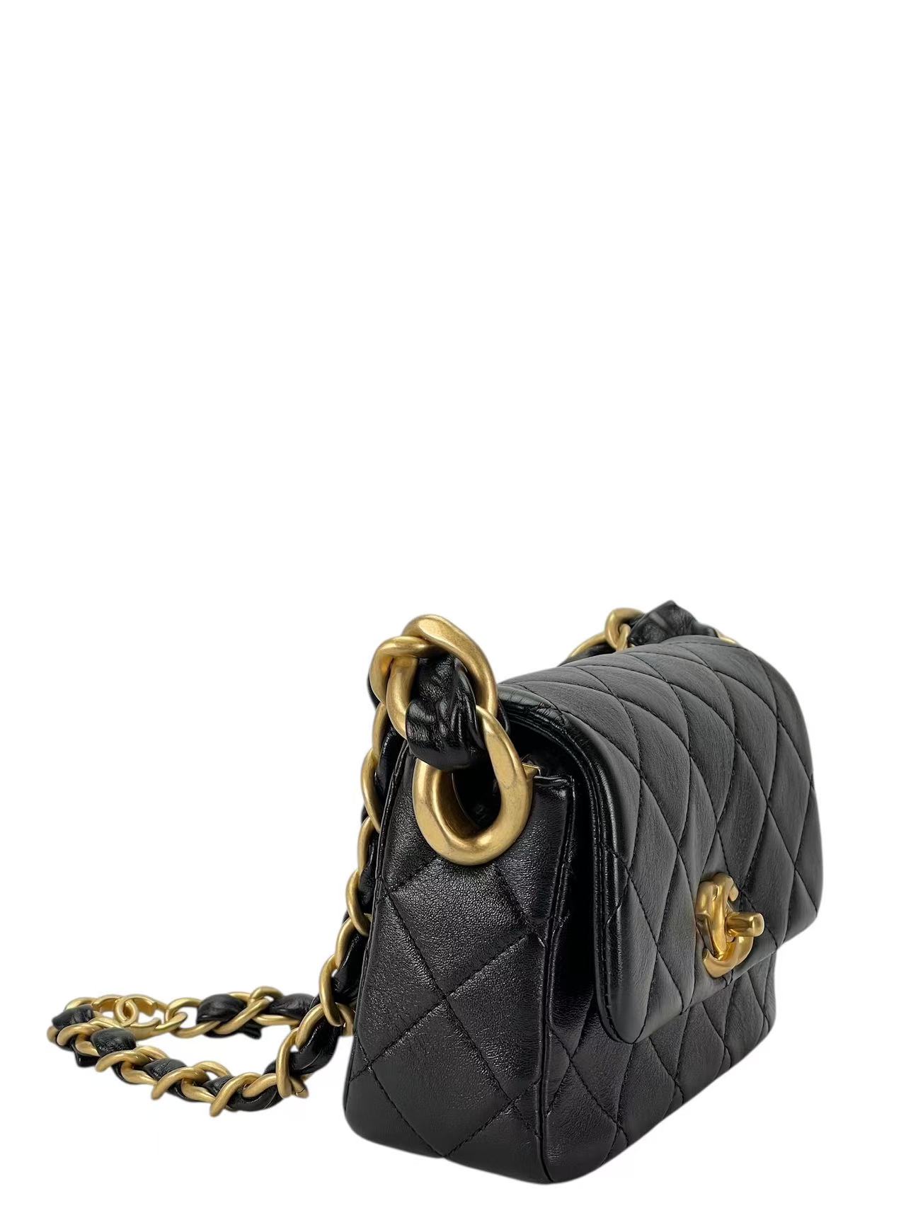 CHANEL - 24S Black Lambskin Crossbody Bag Gold Hardware 