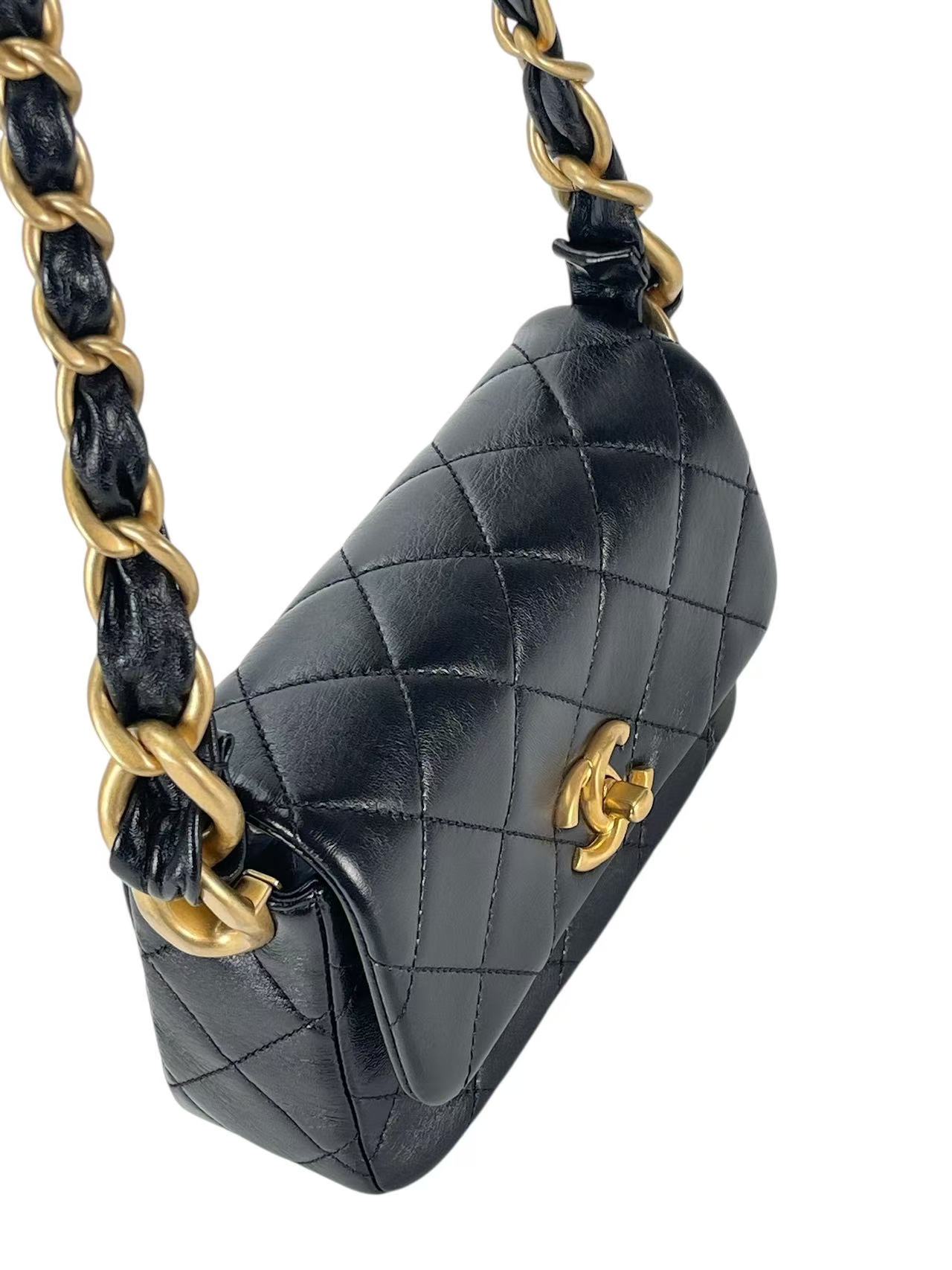 CHANEL - 24S Black Lambskin Crossbody Bag Gold Hardware 