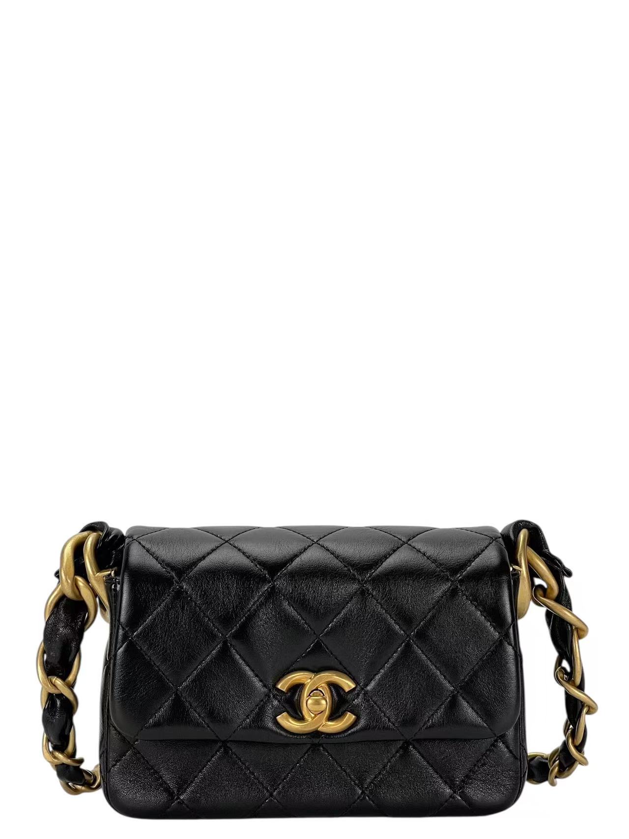 CHANEL - 24S Black Lambskin Crossbody Bag Gold Hardware 