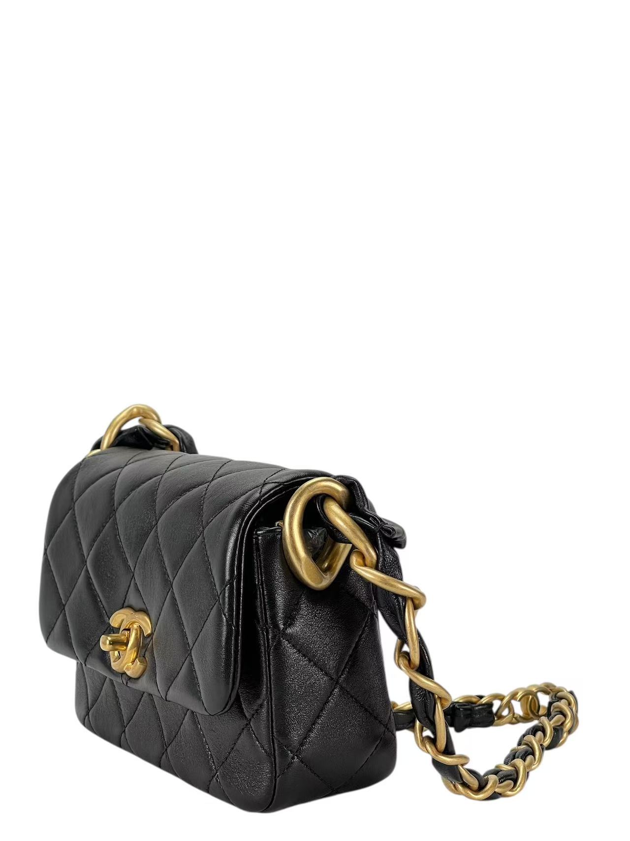 CHANEL - 24S Black Lambskin Crossbody Bag Gold Hardware 