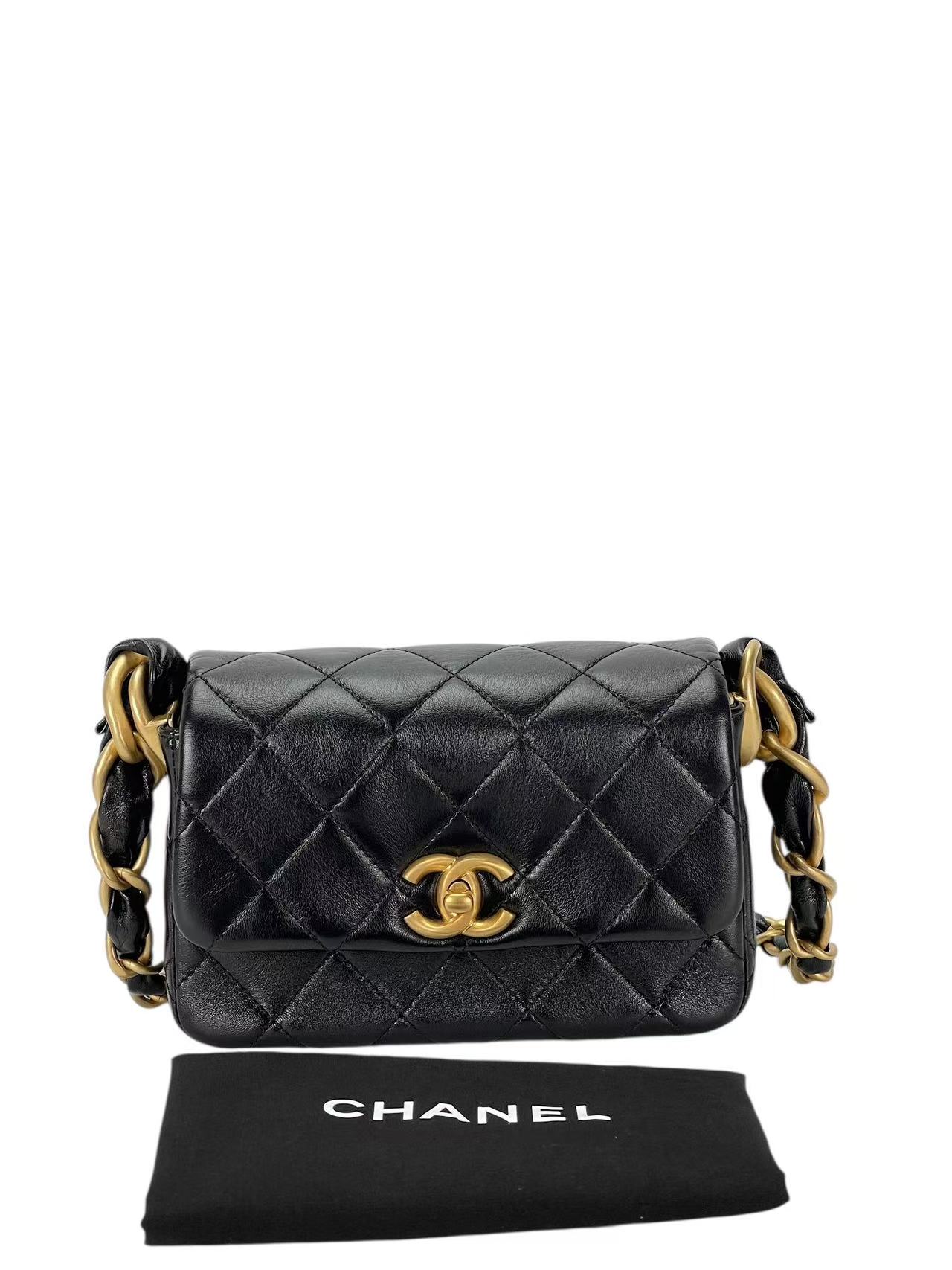 CHANEL - 24S Black Lambskin Crossbody Bag Gold Hardware 