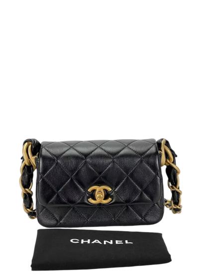 CHANEL - 24S Black Lambskin Crossbody Bag Gold Hardware 