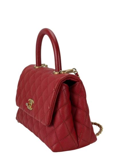 CHANEL - Red Caviar Lizard Embossed Quilted Small Coco Handle Bag