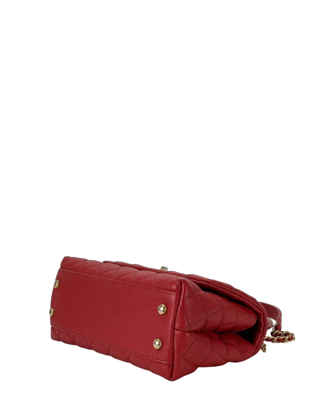 CHANEL - Red Caviar Lizard Embossed Quilted Small Coco Handle Bag