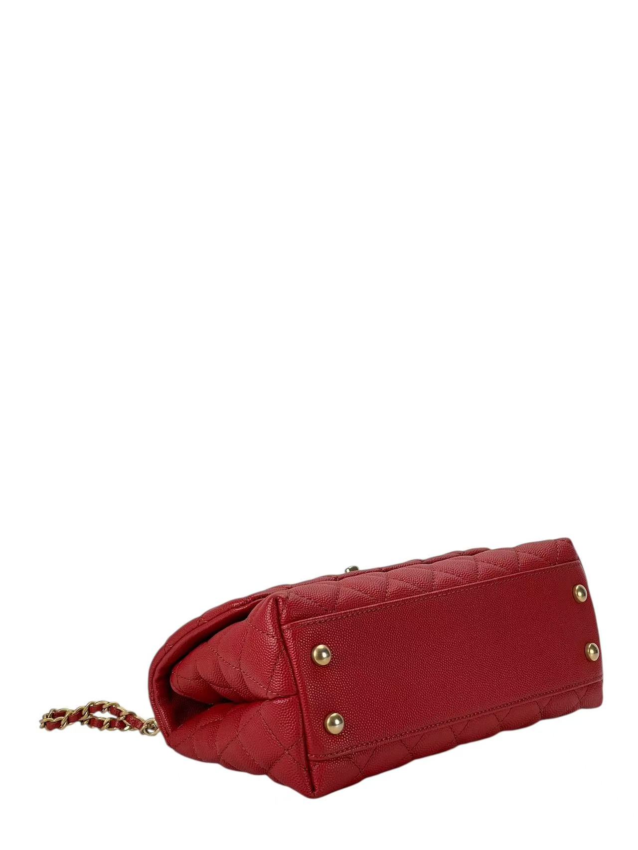 CHANEL - Red Caviar Lizard Embossed Quilted Small Coco Handle Bag