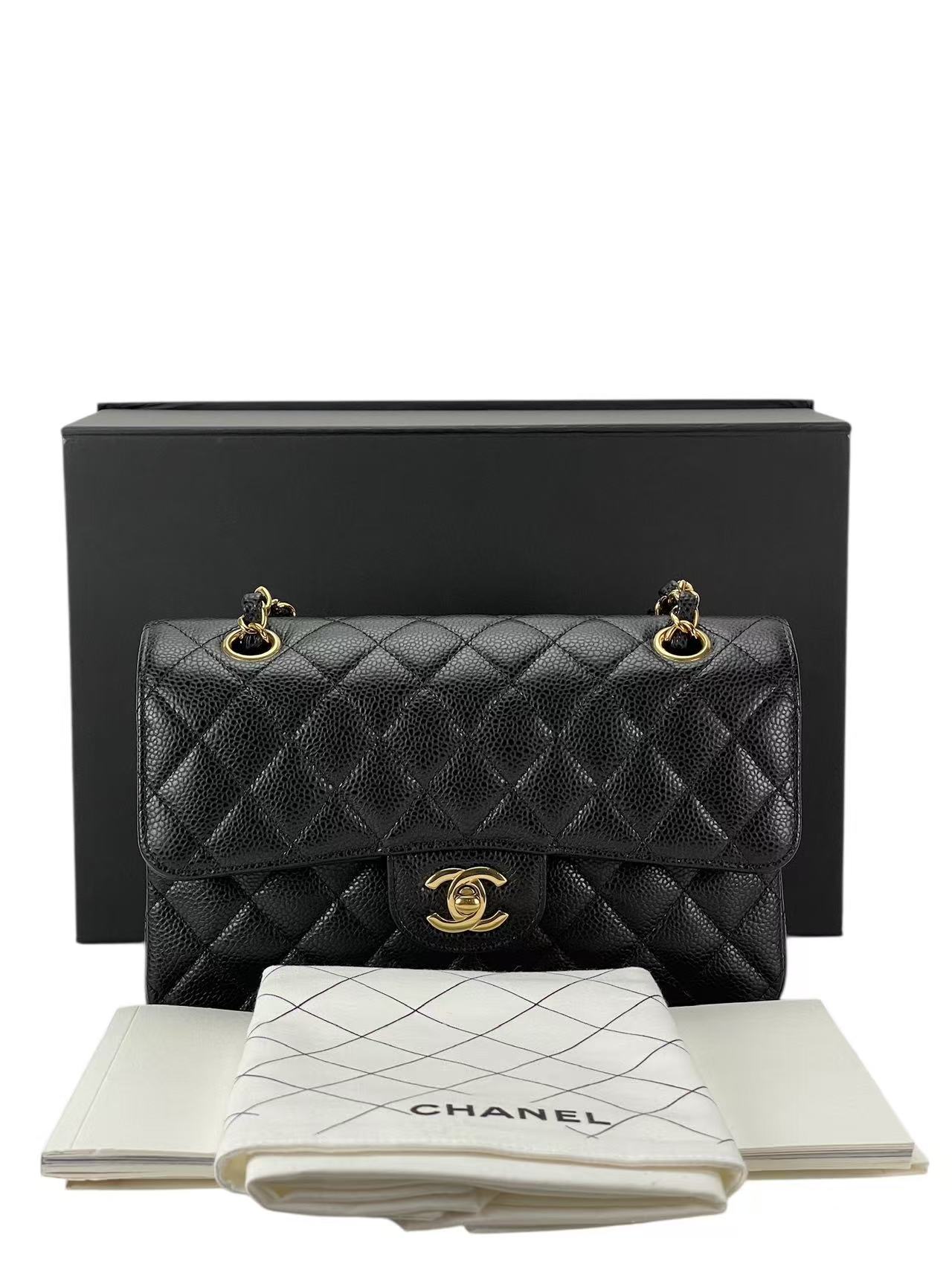 CHANEL - Medium Classic Double Flap Bag Black Caviar Gold Hardware (CF25)