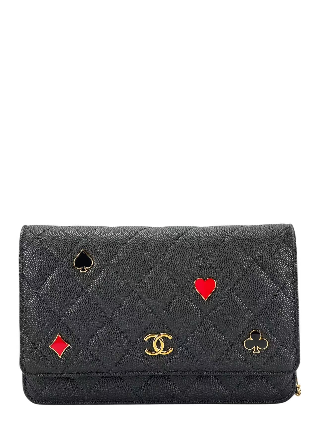 CHANEL - Black Caviar 19 Quilted Cruise Heart Wallet On Chain (WOC)