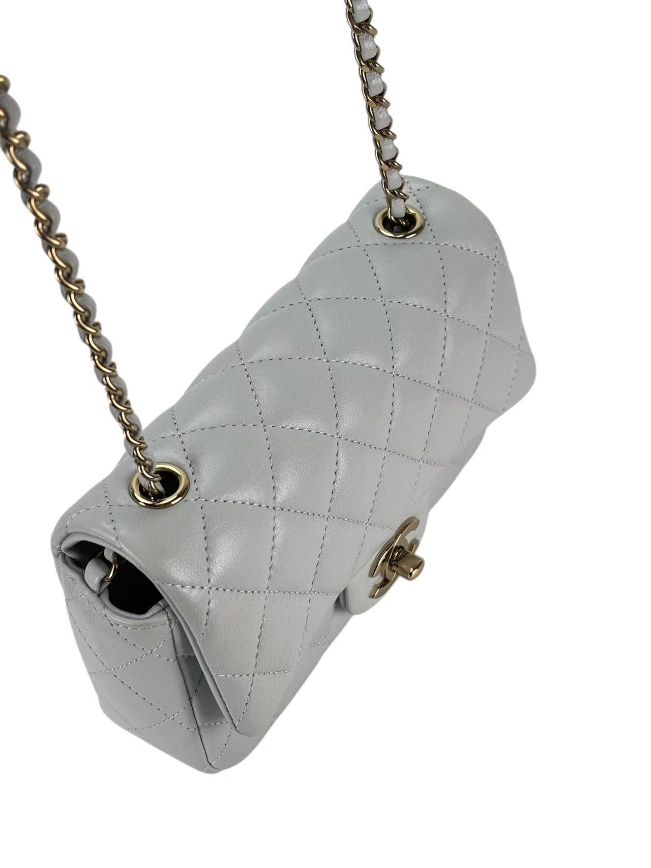 CHANEL - Mini Matelasse Single Flap Chain Bag Light Blue Lambskin Gold Hardware