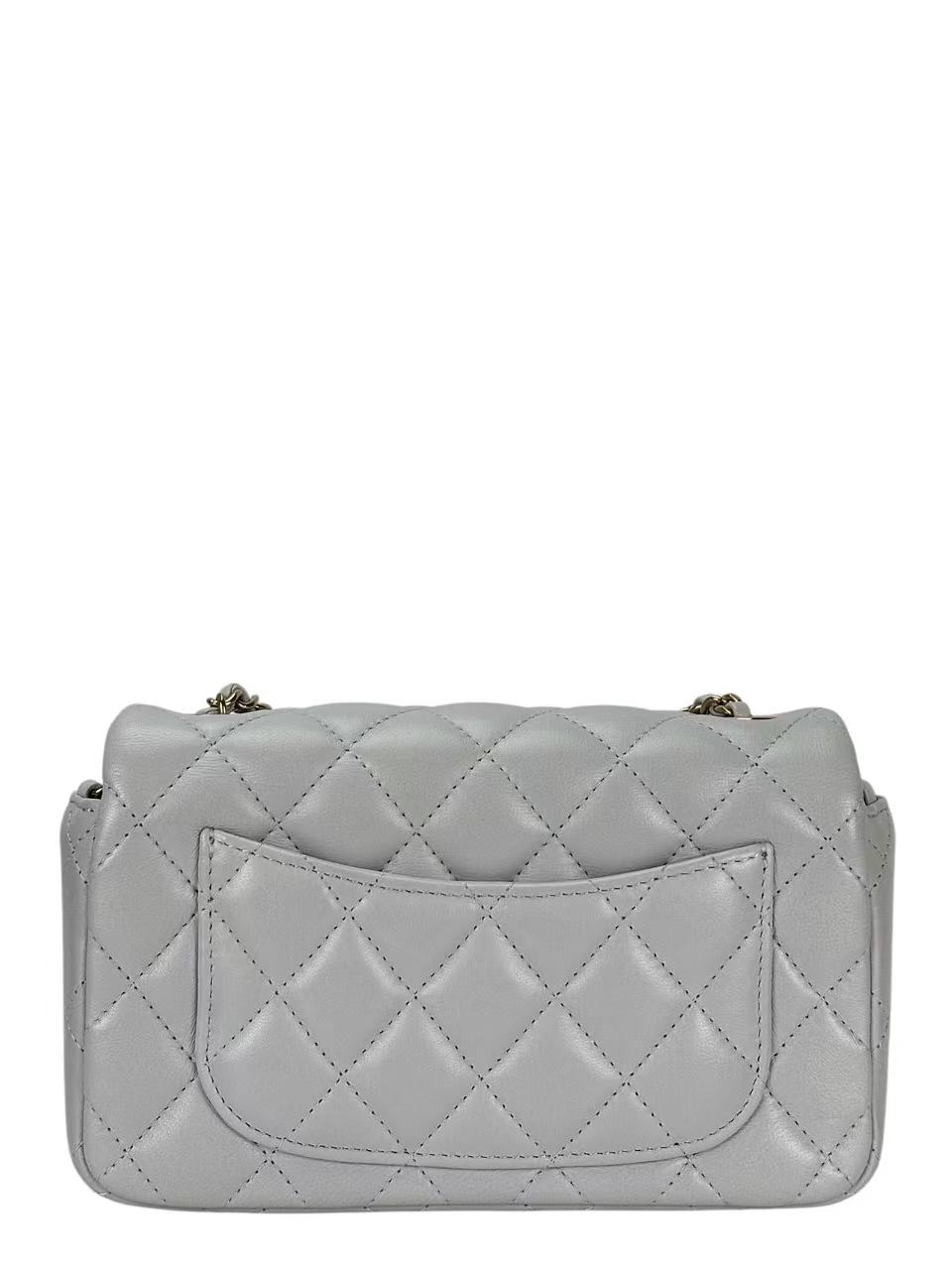 CHANEL - Mini Matelasse Single Flap Chain Bag Light Blue Lambskin Gold Hardware