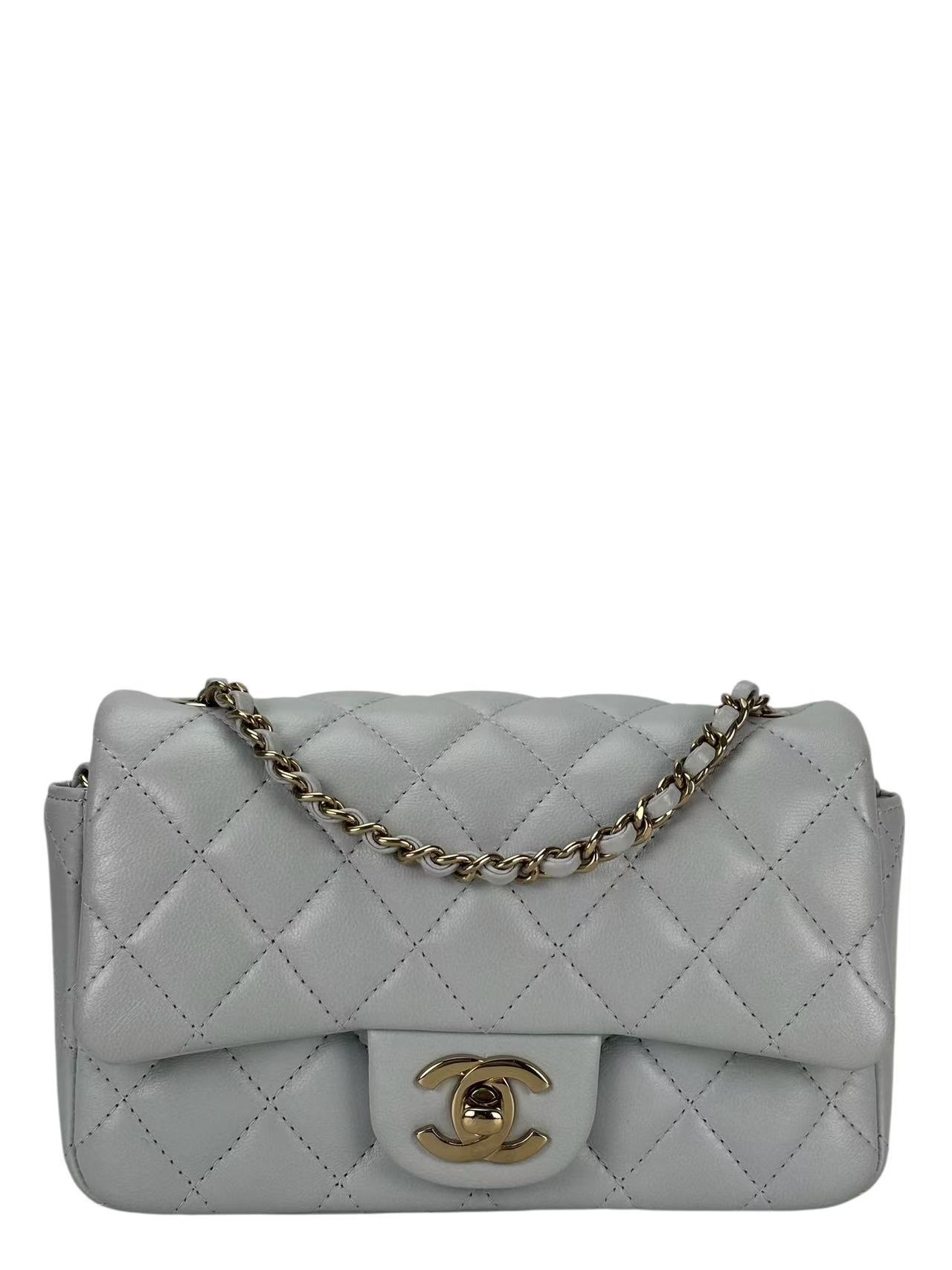 CHANEL - Mini Matelasse Single Flap Chain Bag Light Blue Lambskin Gold Hardware