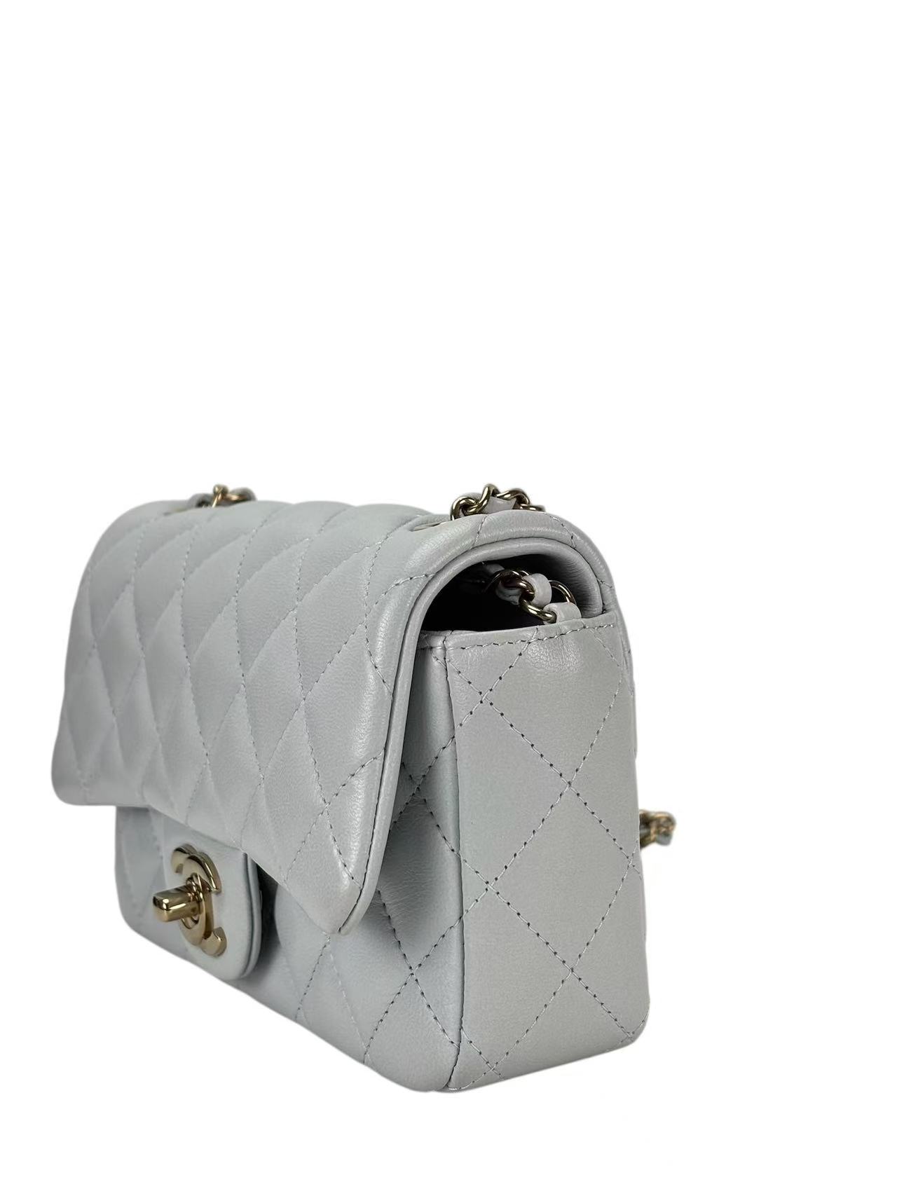 CHANEL - Mini Matelasse Single Flap Chain Bag Light Blue Lambskin Gold Hardware