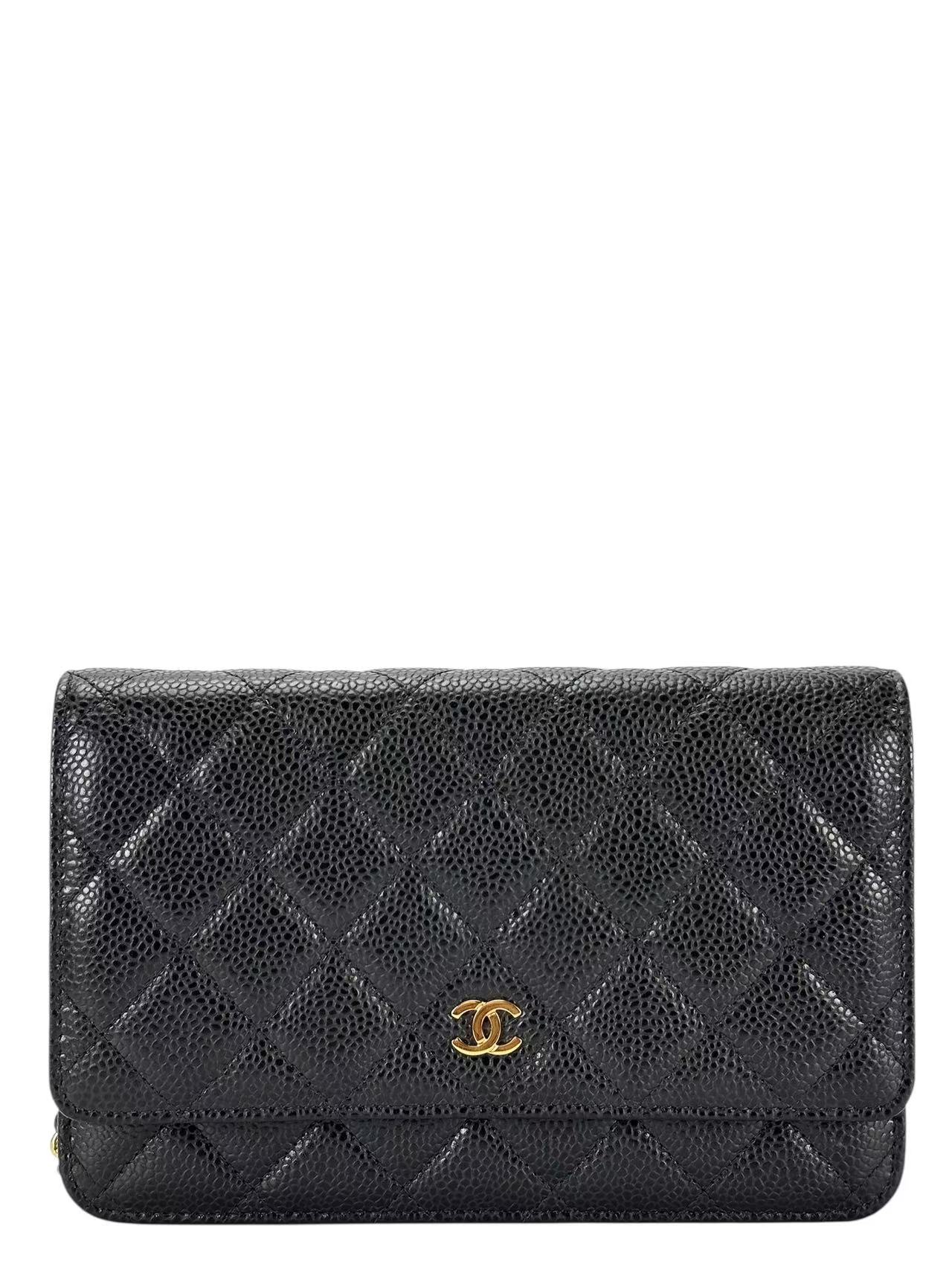 CHANEL - Black Caviar Wallet On Chain Gold-Tone Metal (WOC)