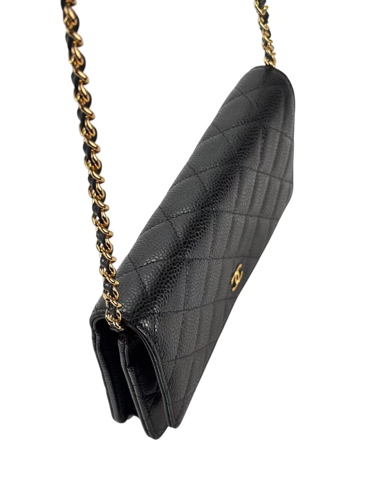 CHANEL - Black Caviar Wallet On Chain Gold-Tone Metal (WOC)