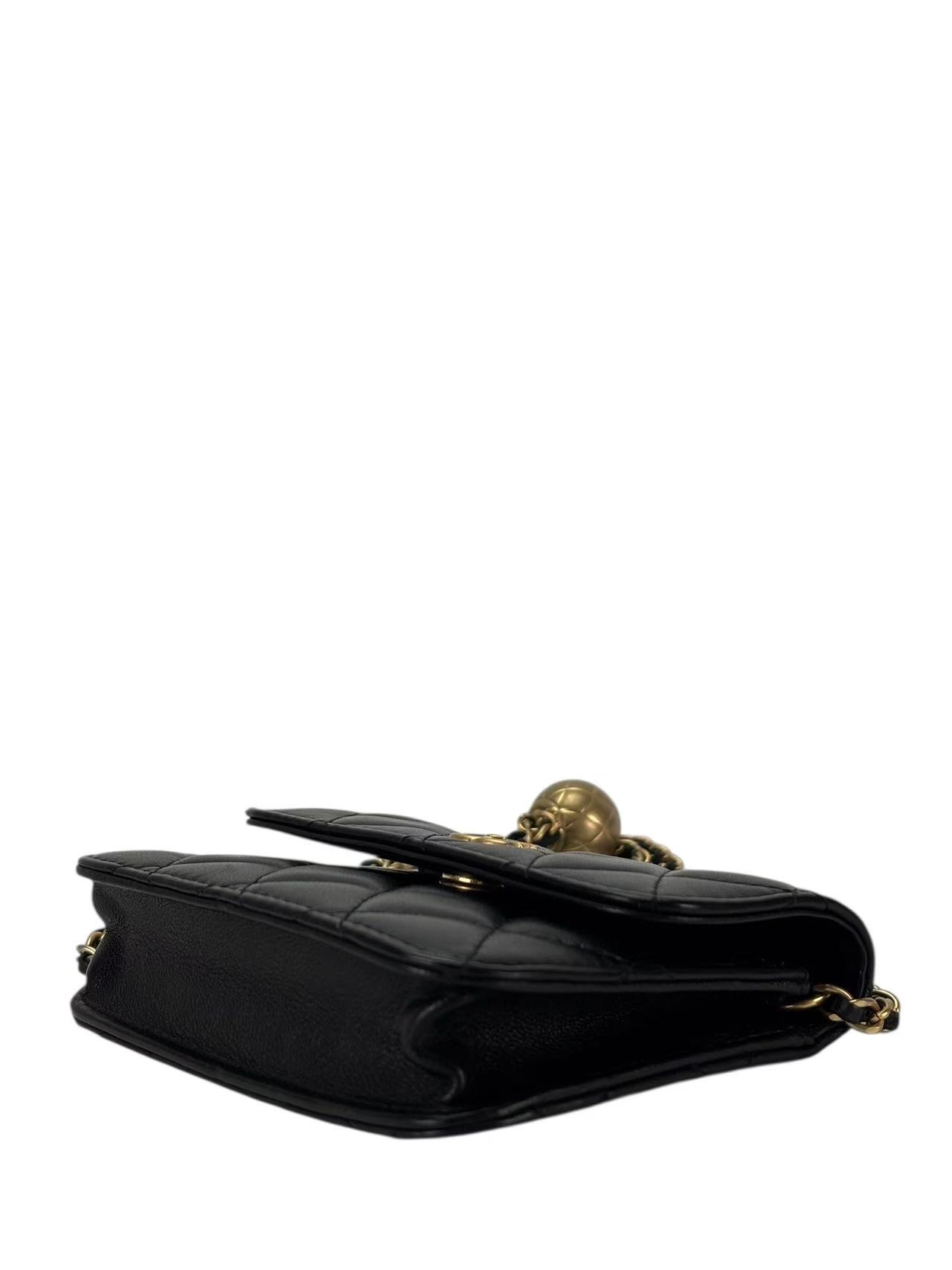 CHANEL - Black Lambskin Pearl Crush Clutch Wallet On Chain