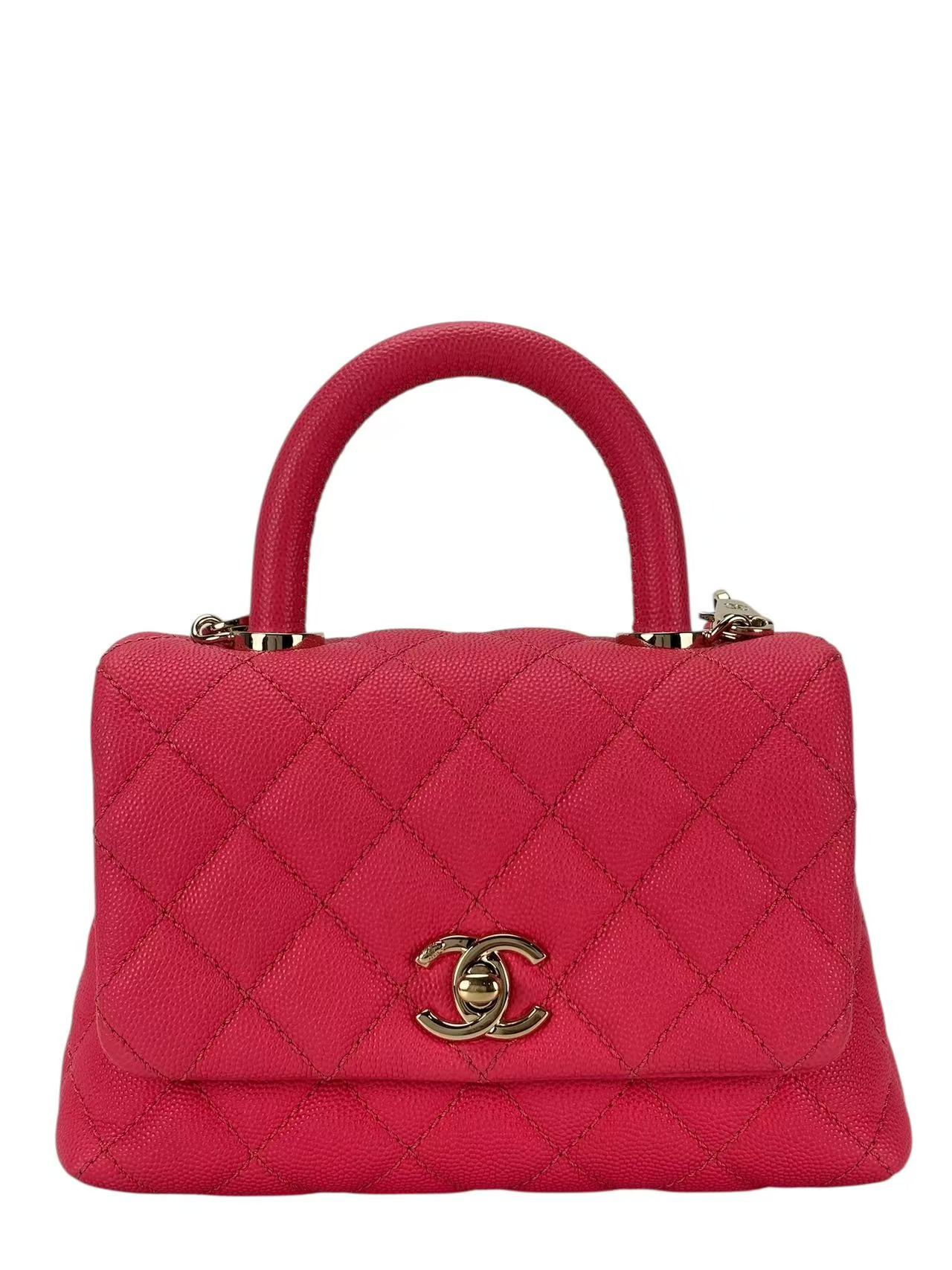 CHANEL - Pink Caviar Matelasse Neon Skin Coco Handle Bag