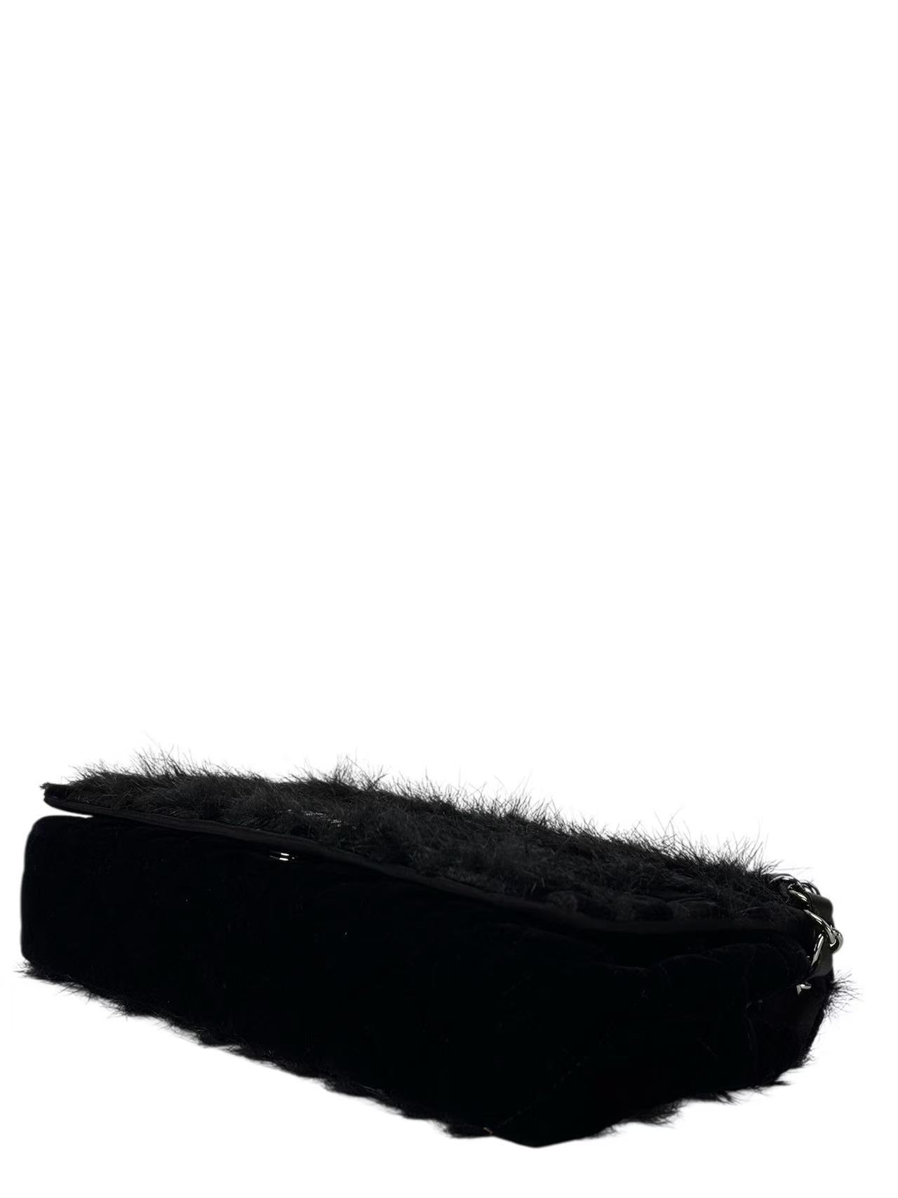 CHANEL - Coco Mark Black Fur & Vevlet Chain Shoulder Bag Sliver Hardware